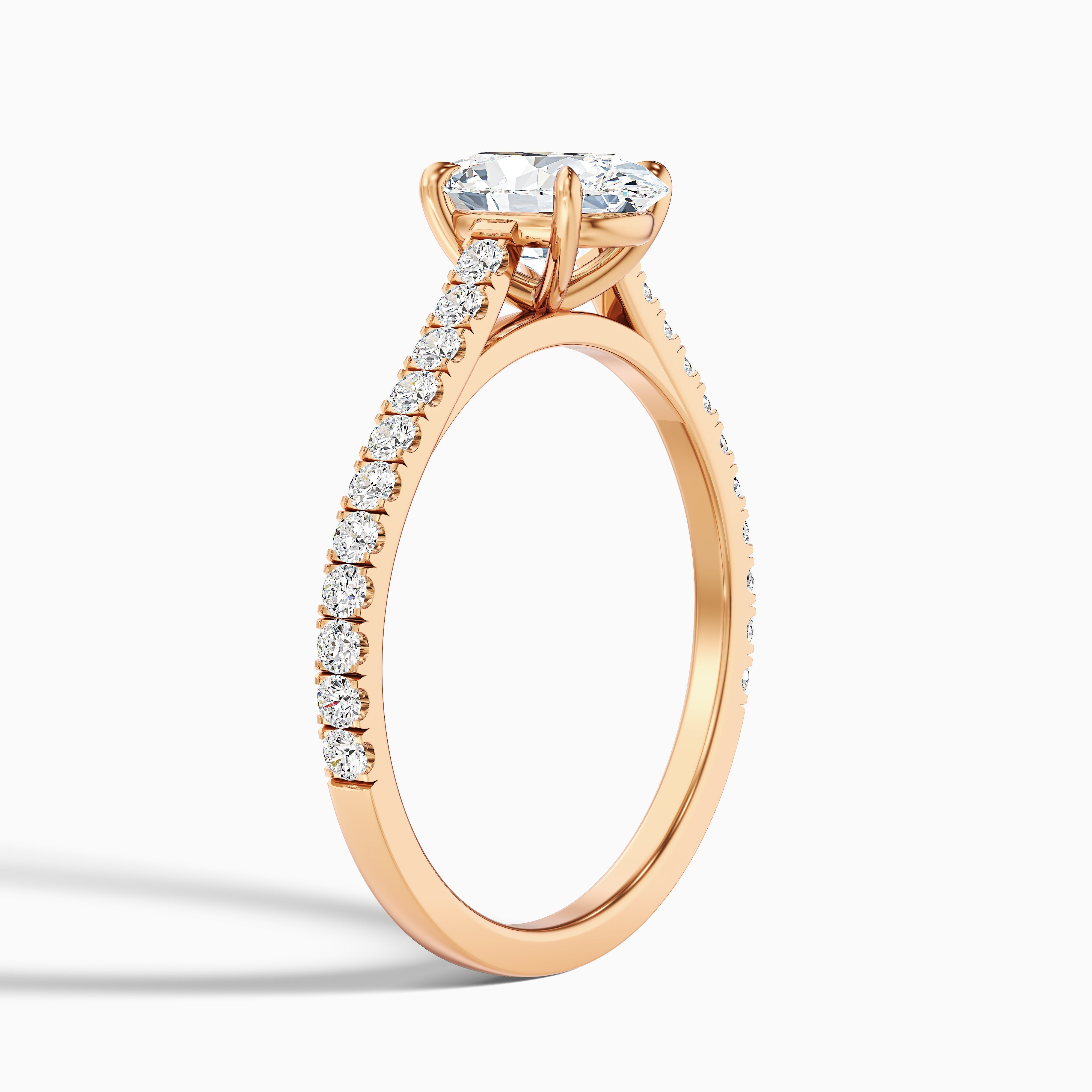Diana 3.5 Carat Oval Side Stone Pave Moissanite Diamond Ring in 14k Rose Gold