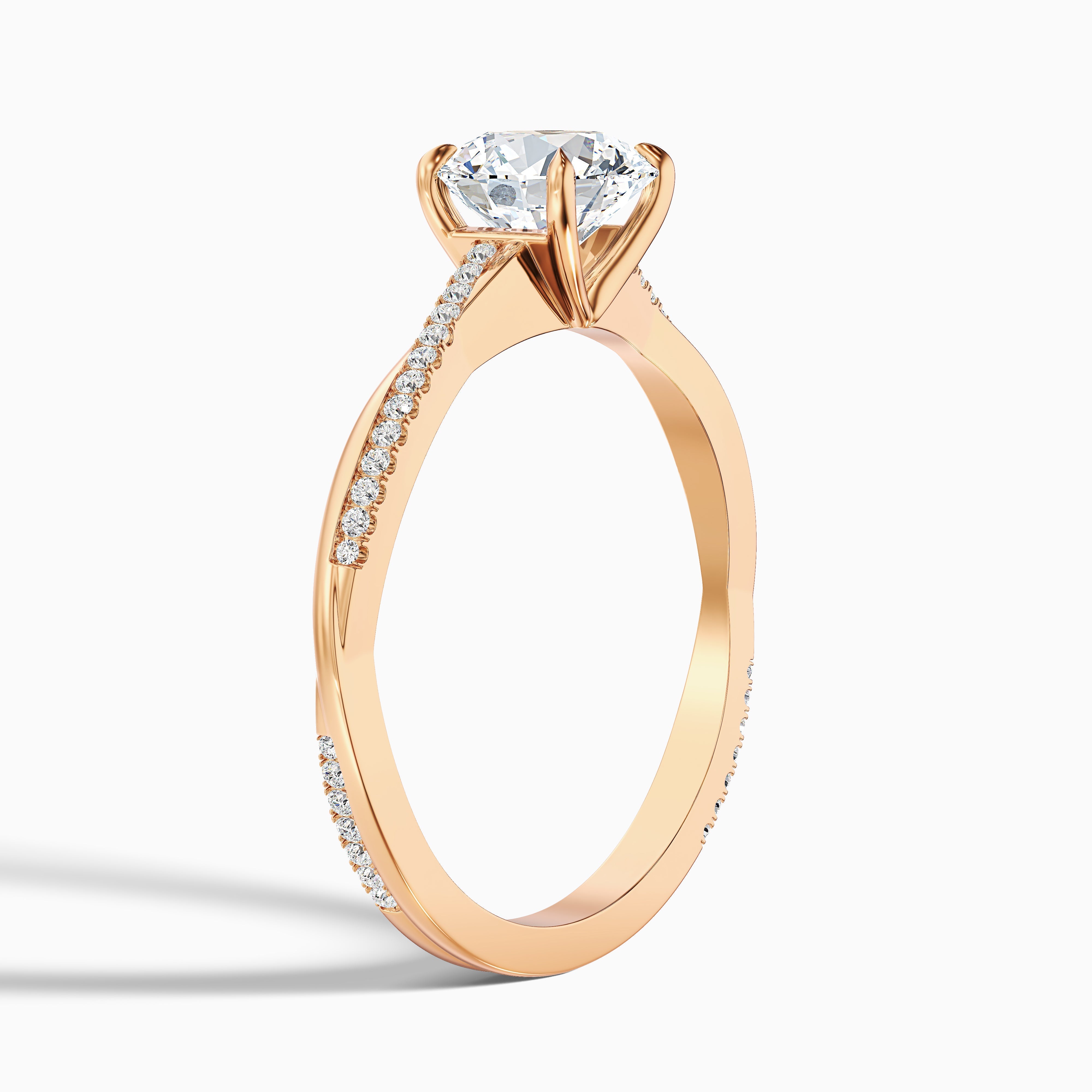 Amy 2 Carat Round Cut Side Stone Twisted Pave Moissanite Diamond Ring in 14k White Gold