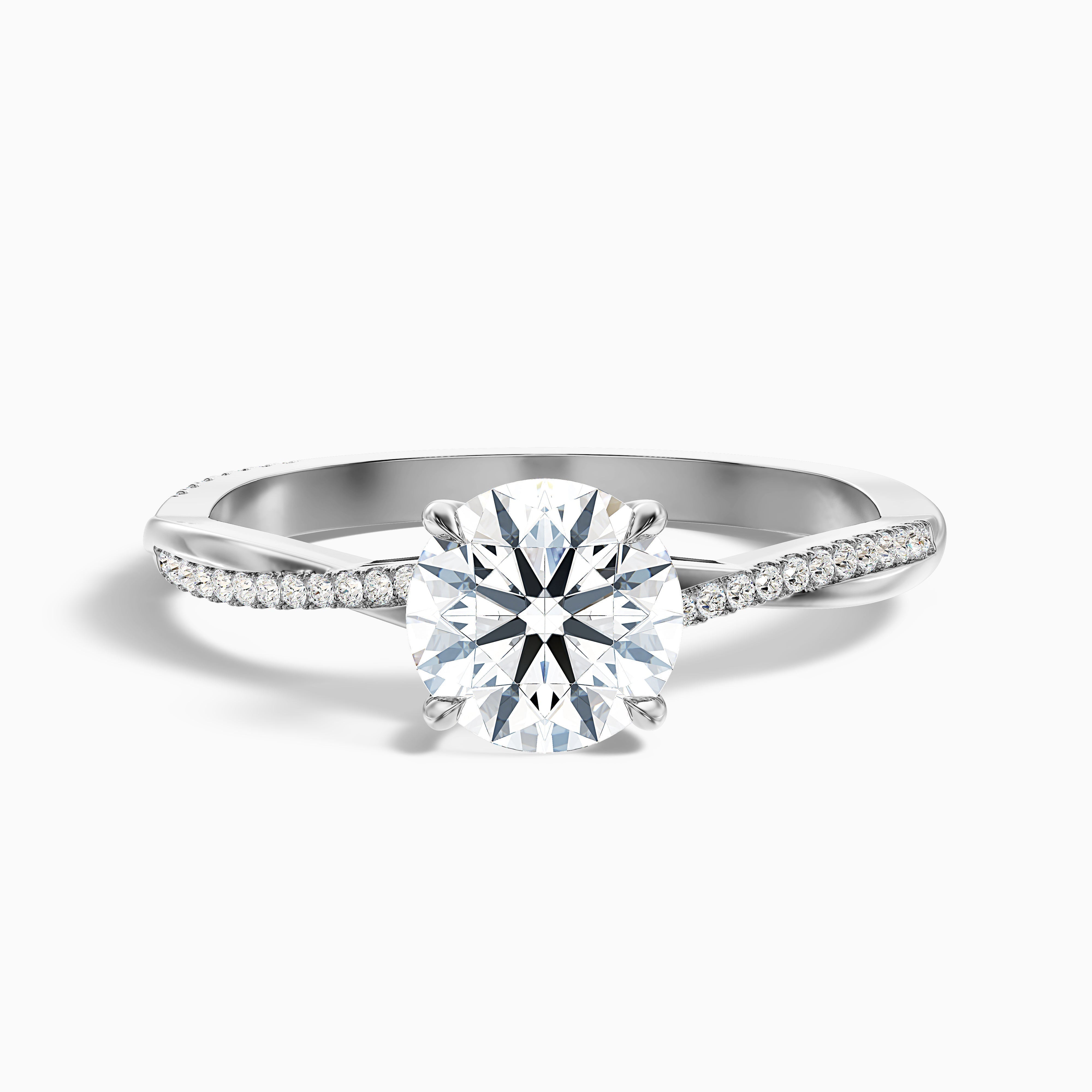 Amy 2.5 Carat Round Cut Side Stone Twisted Pave Moissanite Diamond Ring in 18k Yellow Gold