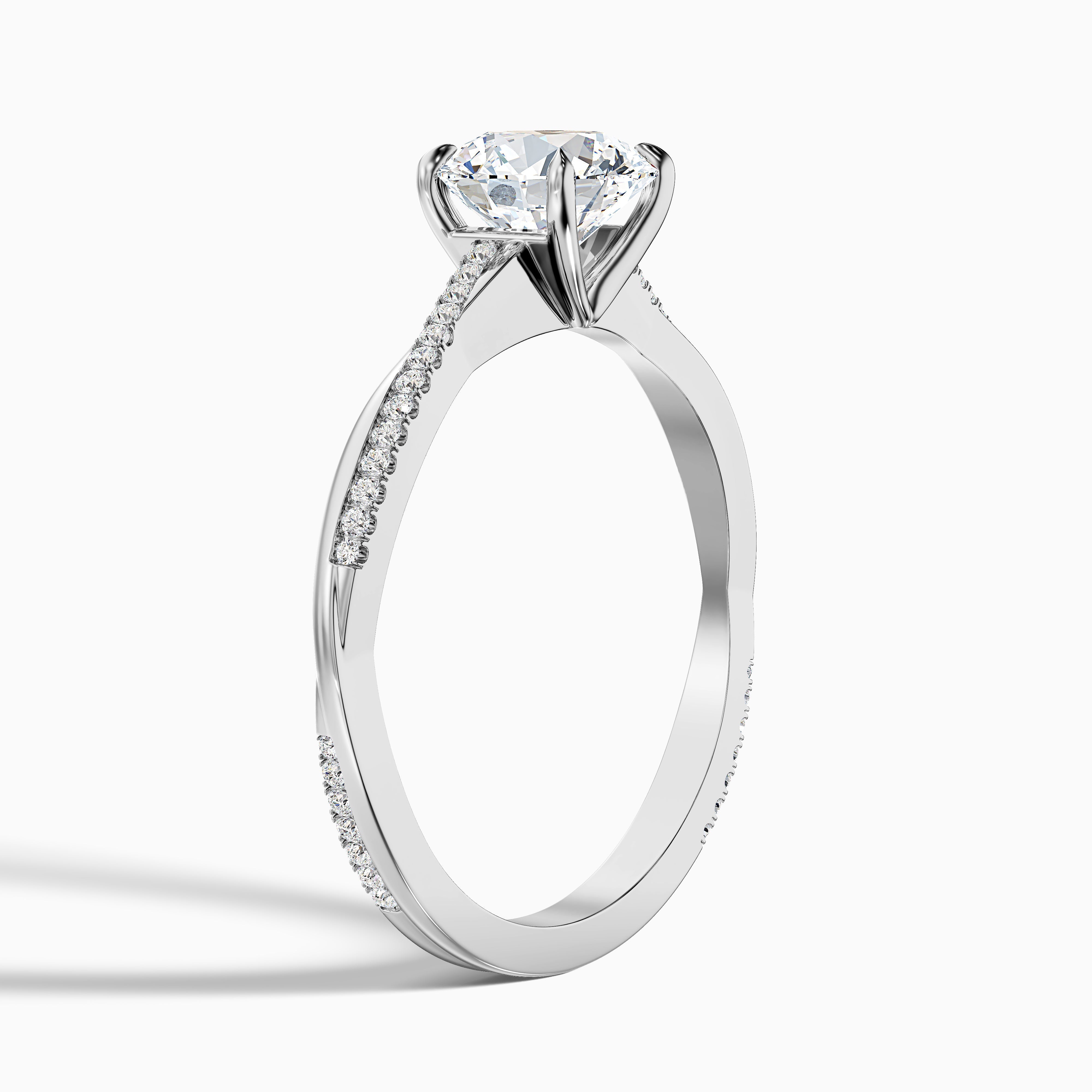 Amy 2.5 Carat Round Cut Side Stone Twisted Pave Moissanite Diamond Ring in 18k Yellow Gold