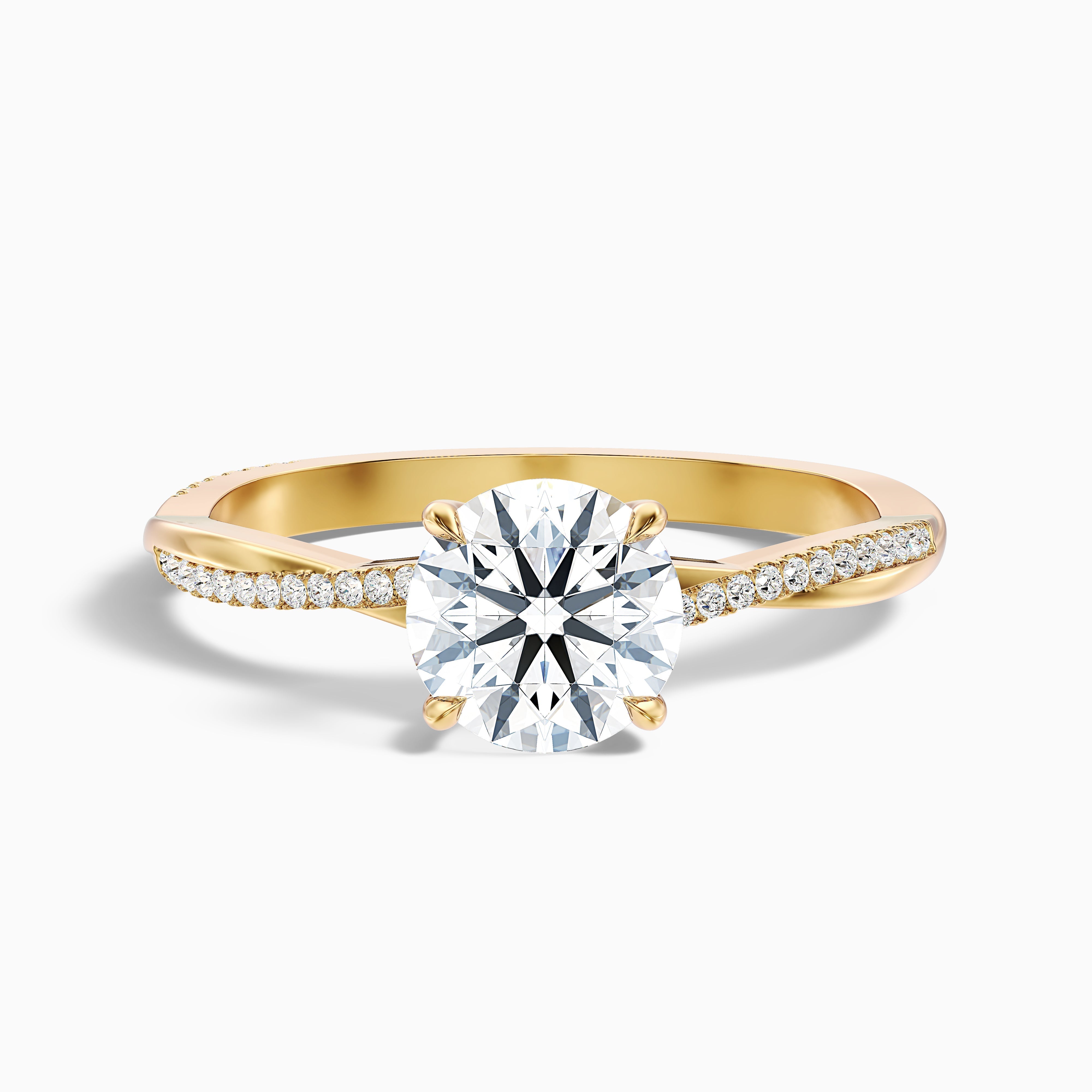 Amy 1 Carat Round Cut Side Stone Twisted Pave Moissanite Diamond Ring in 10k White Gold