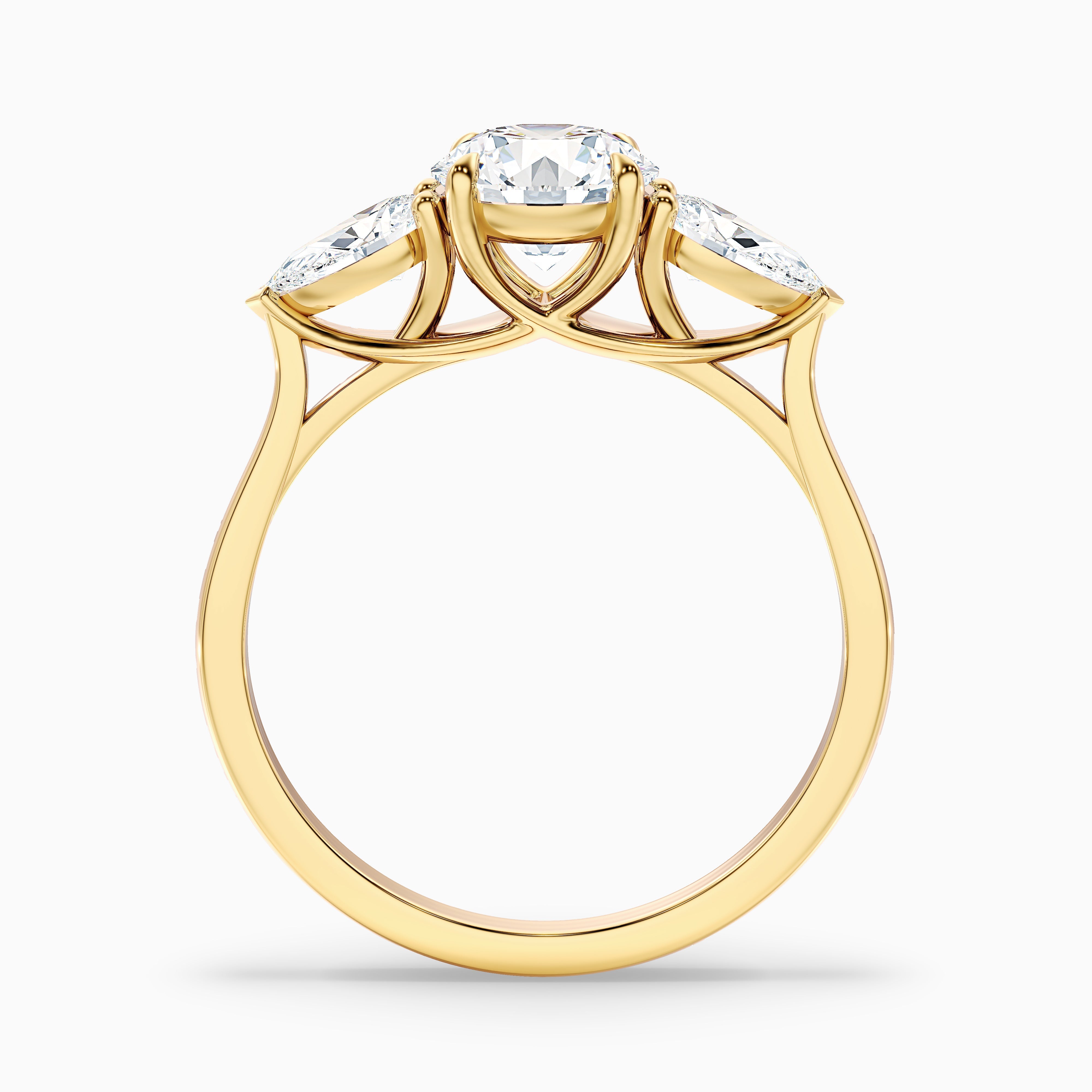 Amaya 2.5 Carat Round 3 Stone Moissanite Diamond Ring With Pear Side Stone in Platinum