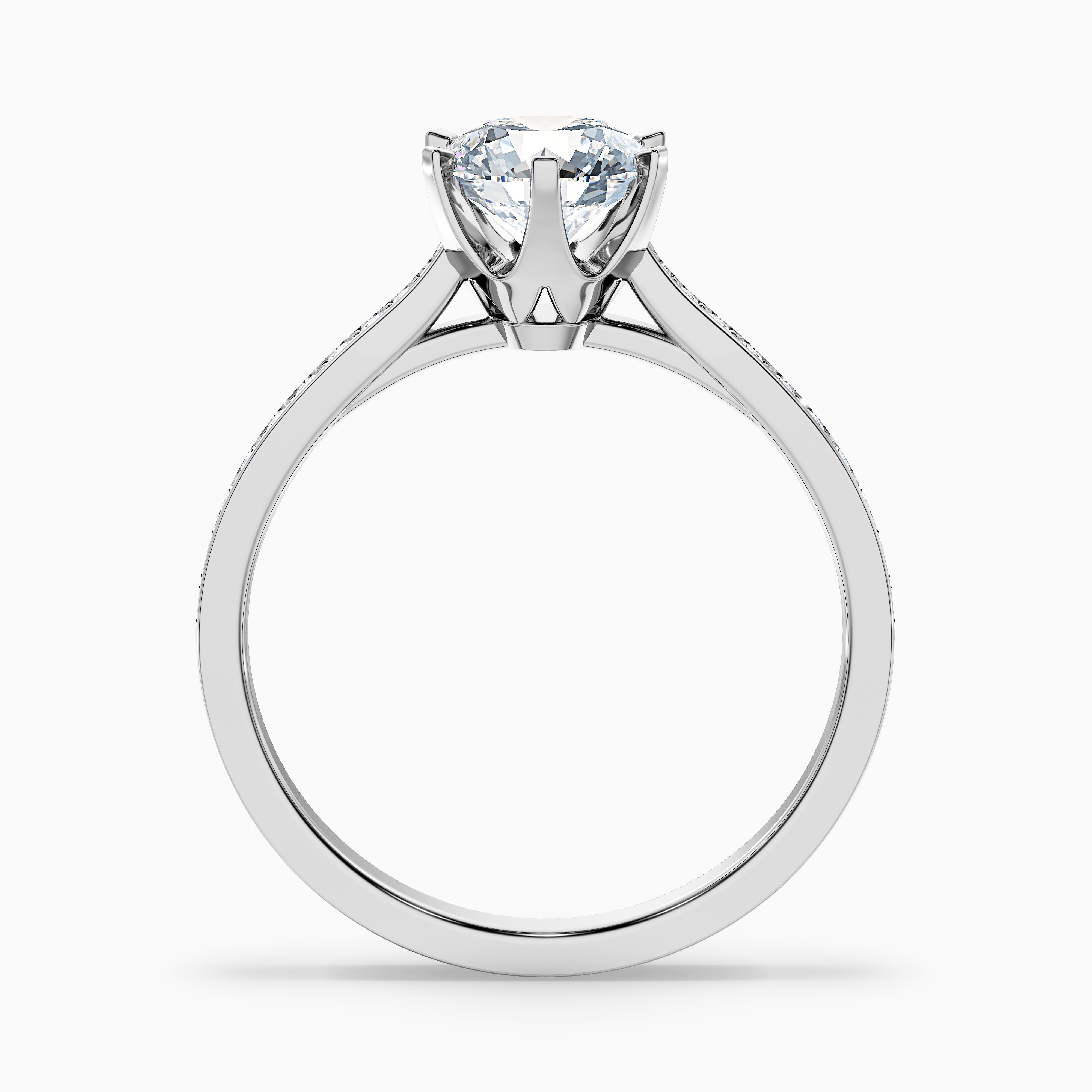 Esha 2 Carat Round Side Stone Pave Moissanite Diamond Ring in 18k Rose Gold