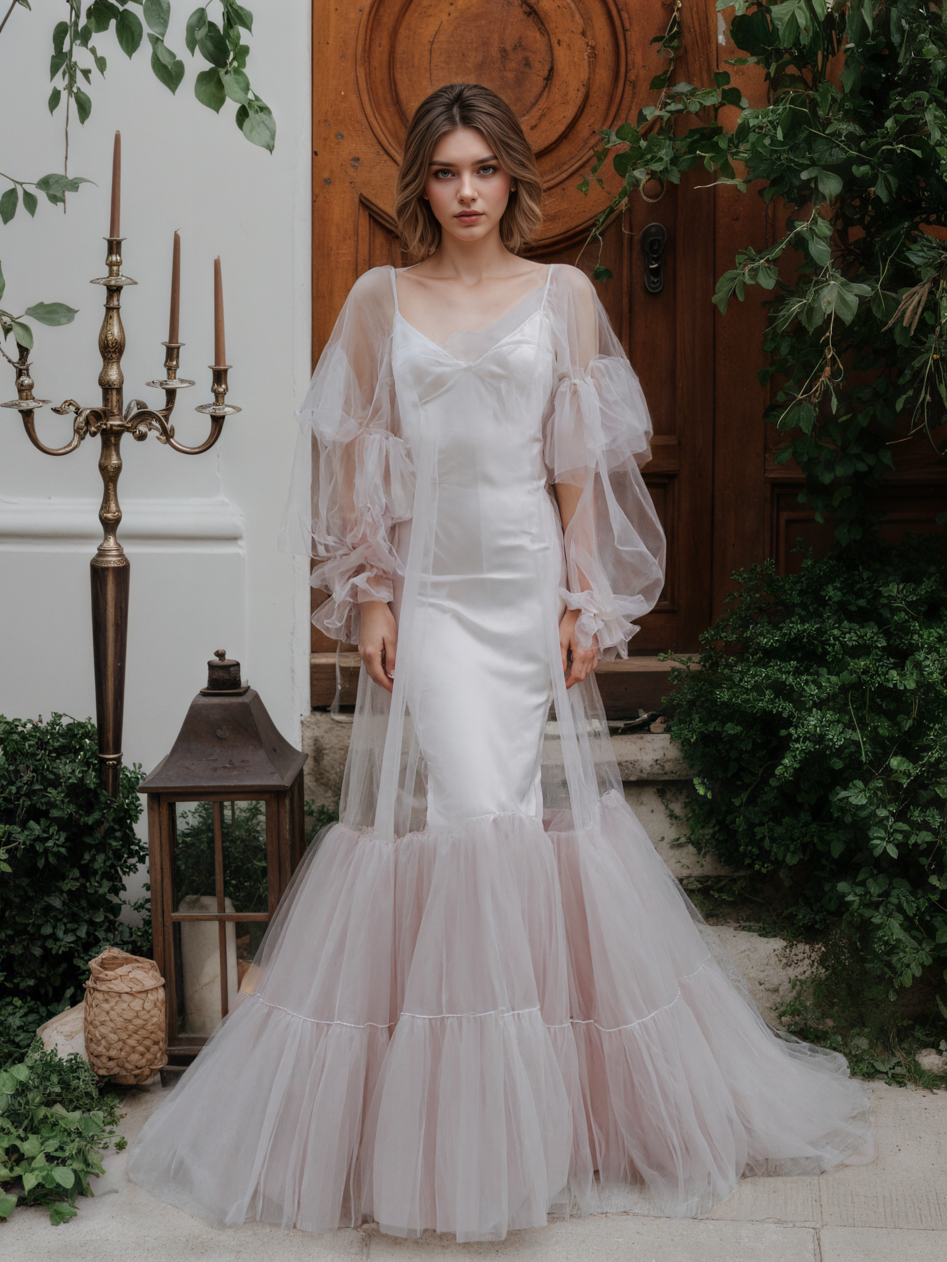 Luxury 3 colors Layered Tulle Sheer Robe Dress | Couture Ruffle Boudoir Robe Set SelenaHuanStudio