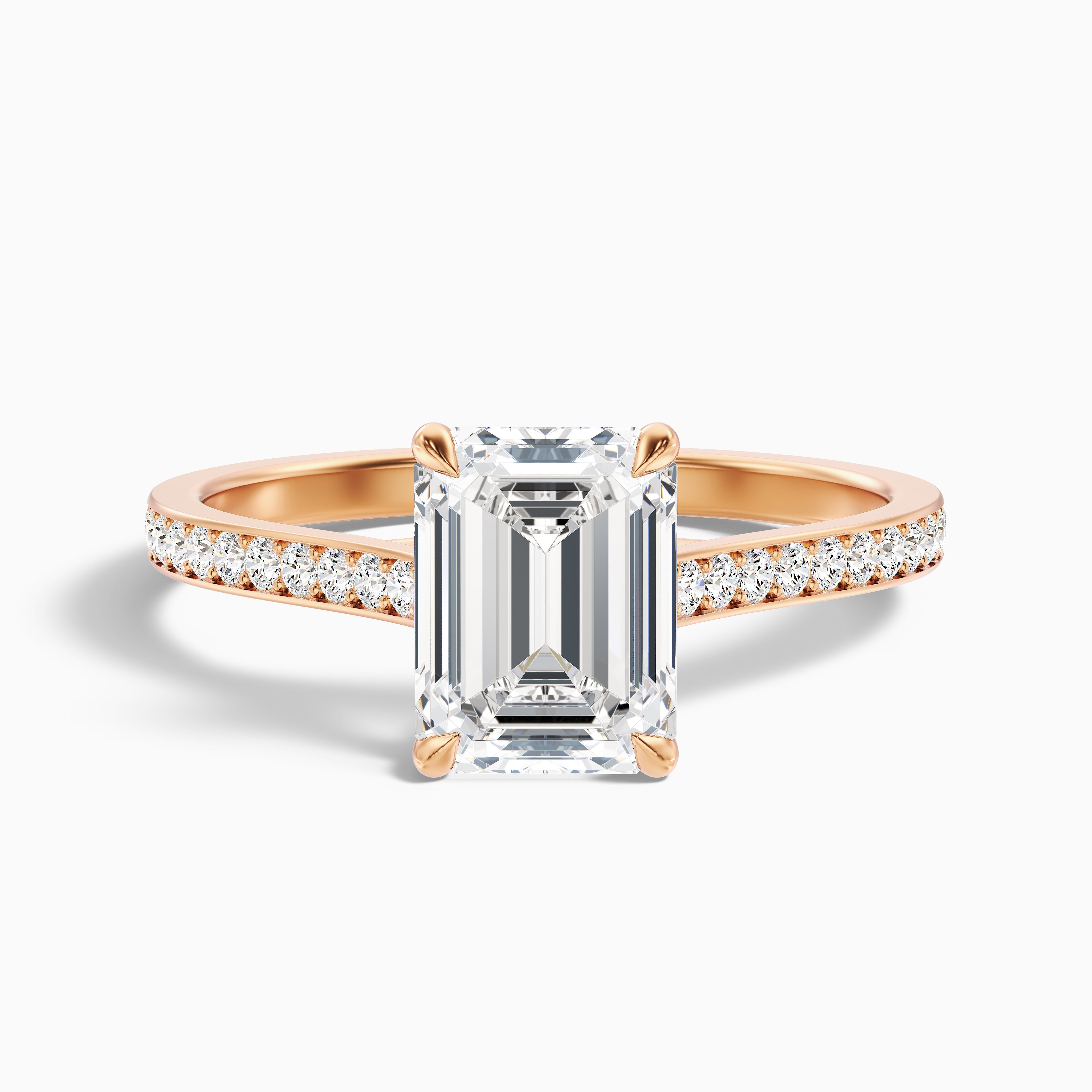 Enni 4.5 Carat Emerald Cut Side Stone Pave Moissanite Diamond Ring in 14k White Gold
