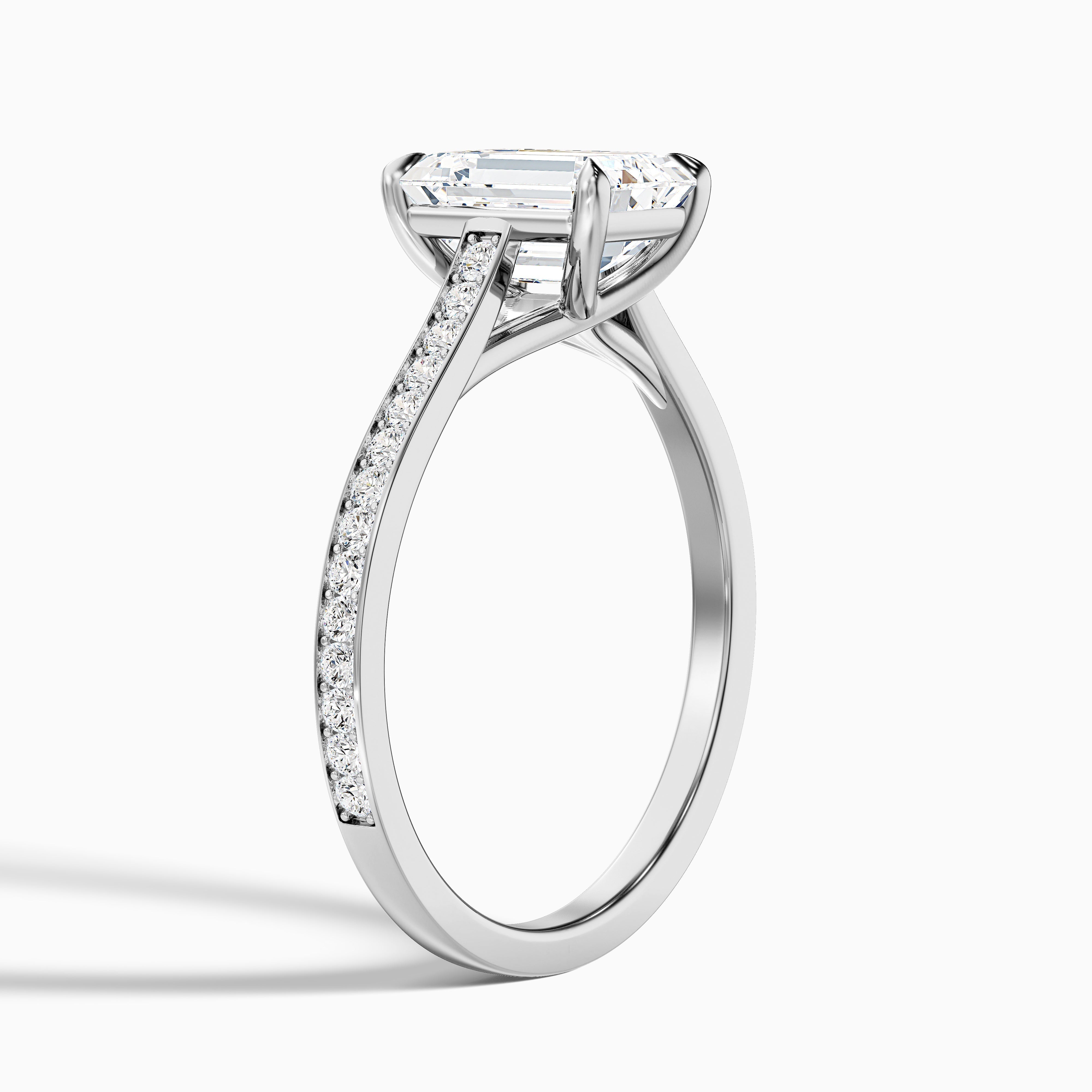 Enni 3 Carat Emerald Cut Side Stone Pave Moissanite Diamond Ring in 14k White Gold