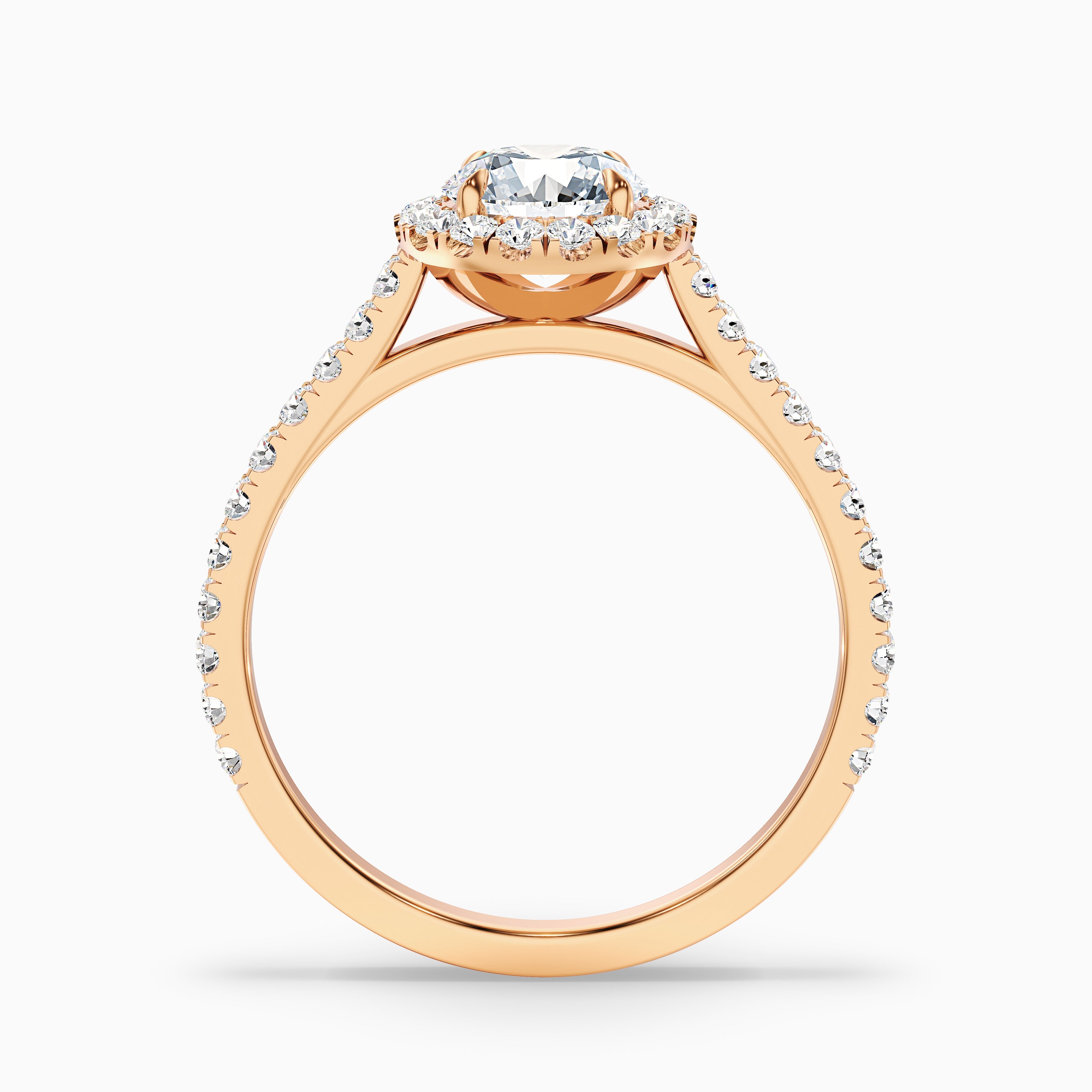 Pearl 2 Carat Round Halo Pave Moissanite Diamond Ring in 14k Rose Gold