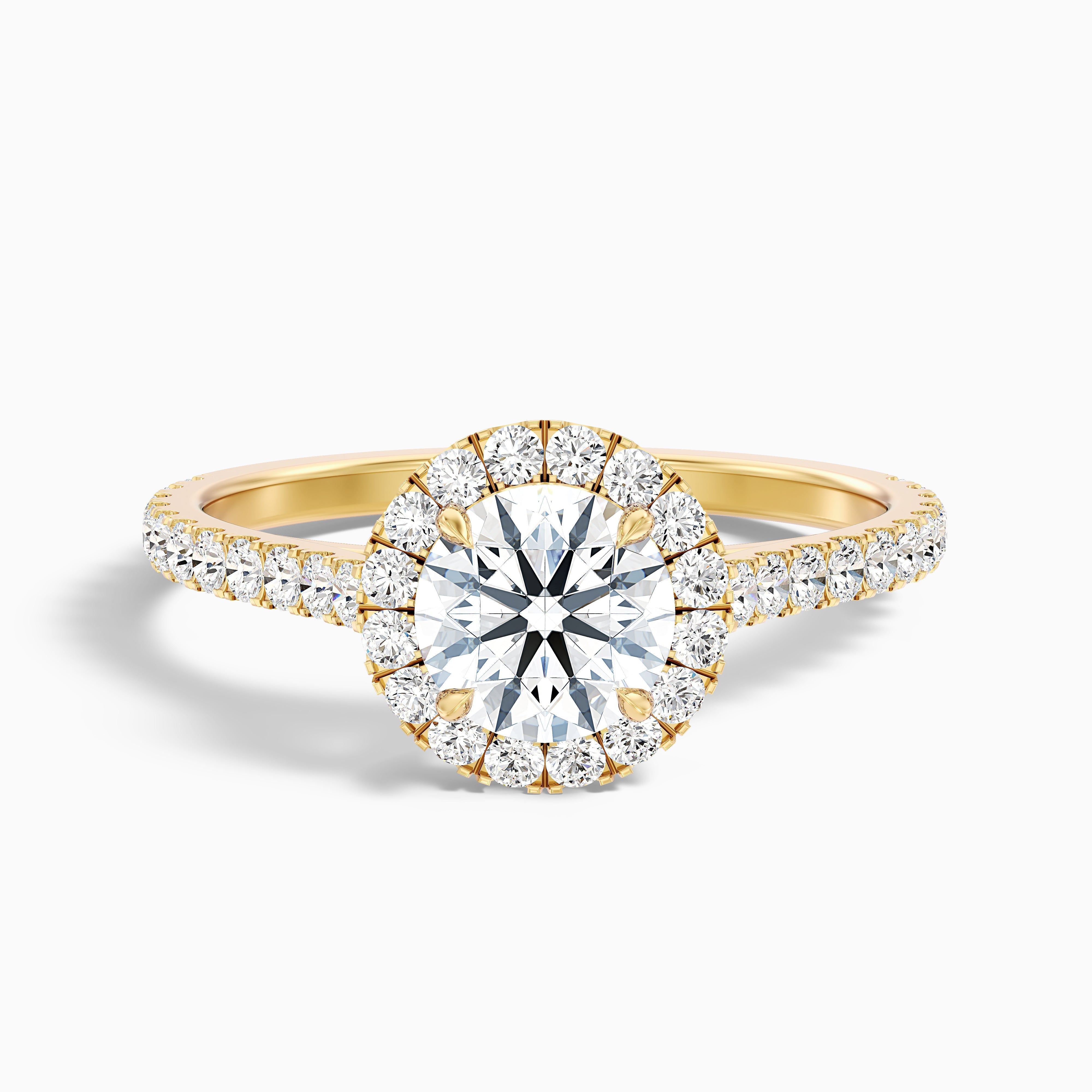 Pearl 2.5 Carat Round Halo Pave Moissanite Diamond Ring in Platinum