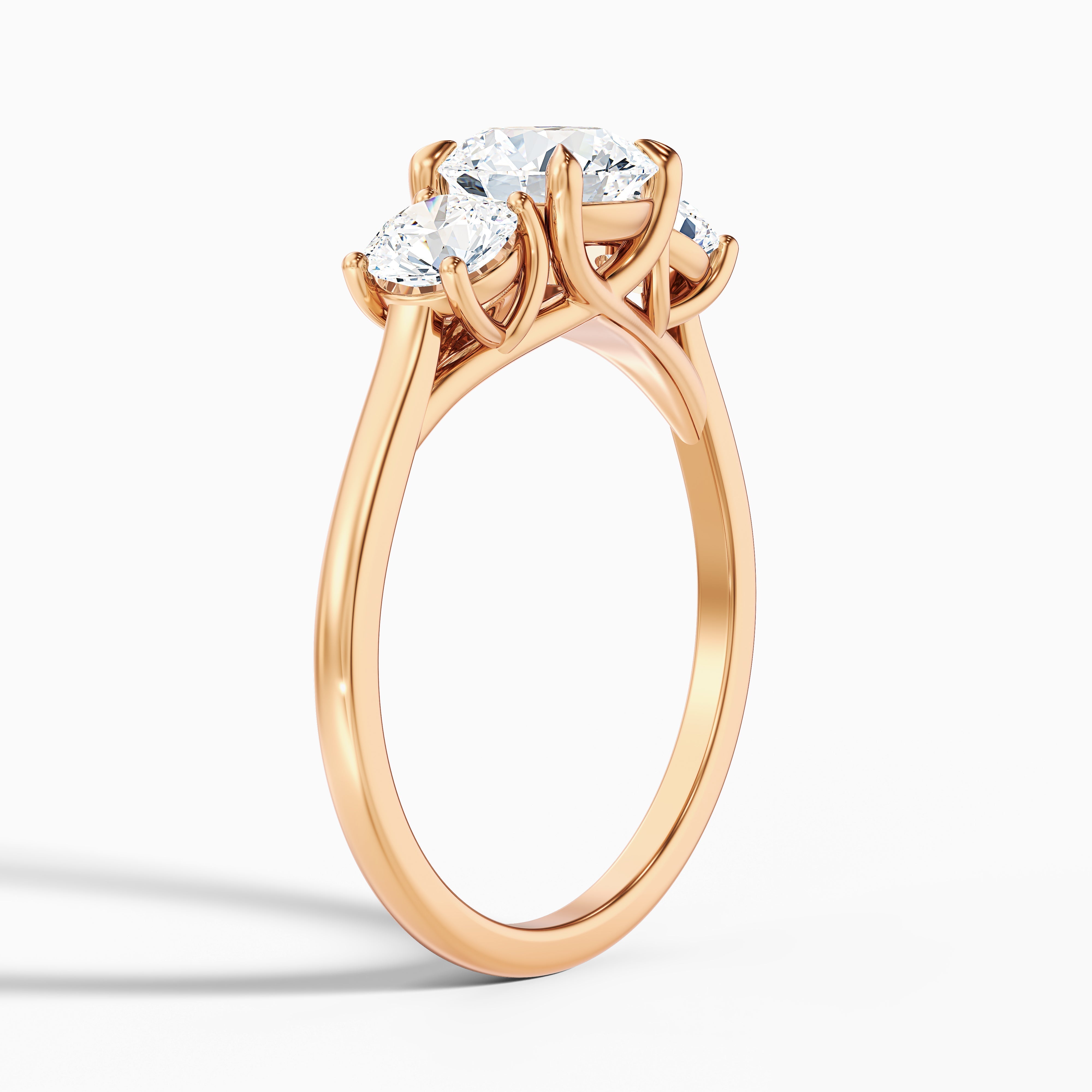 Olive 5 Carat Round 3 Stone Moissanite Diamond Ring in 14k Rose Gold