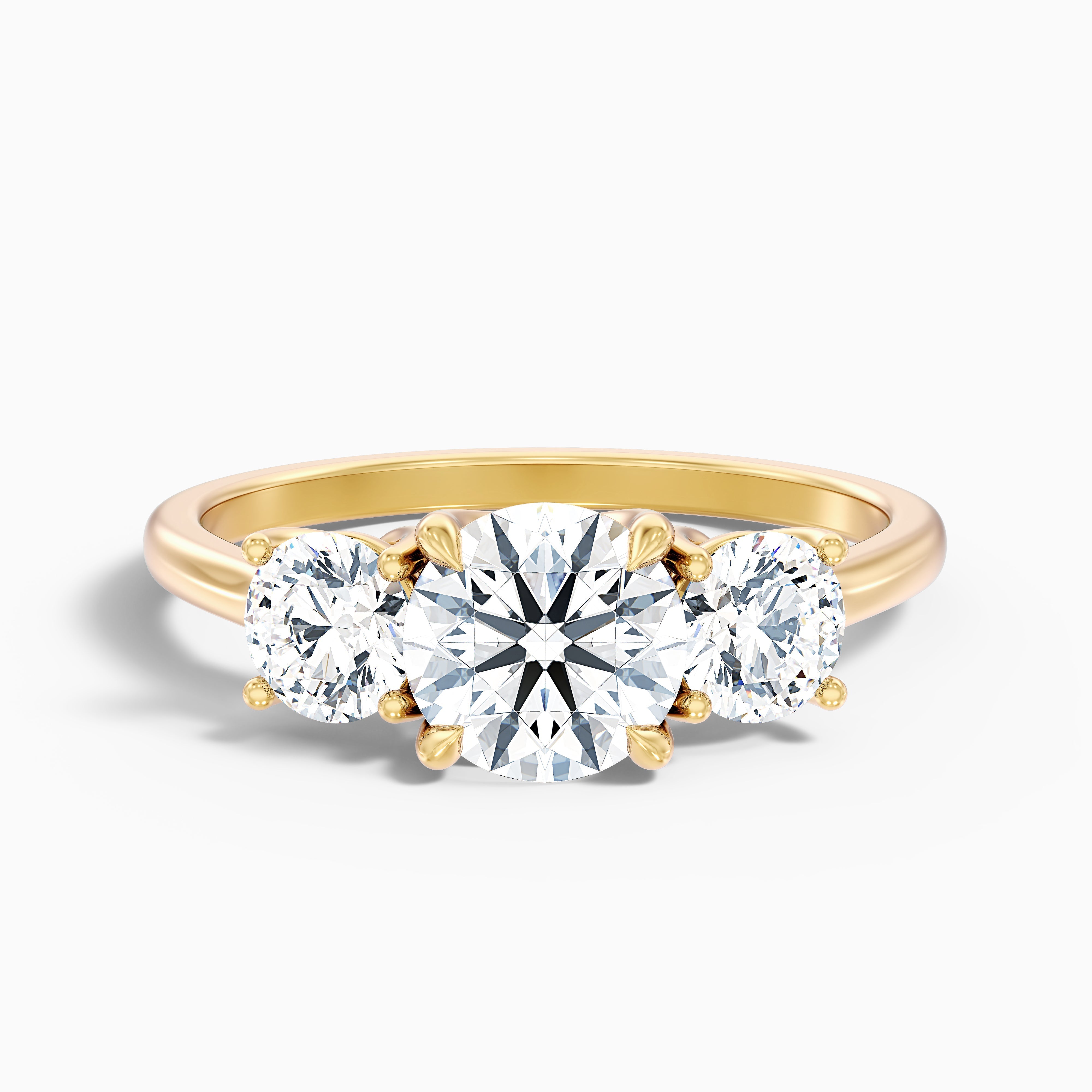Olive 5.5 Carat Round 3 Stone Moissanite Diamond Ring in 10k Yellow Gold