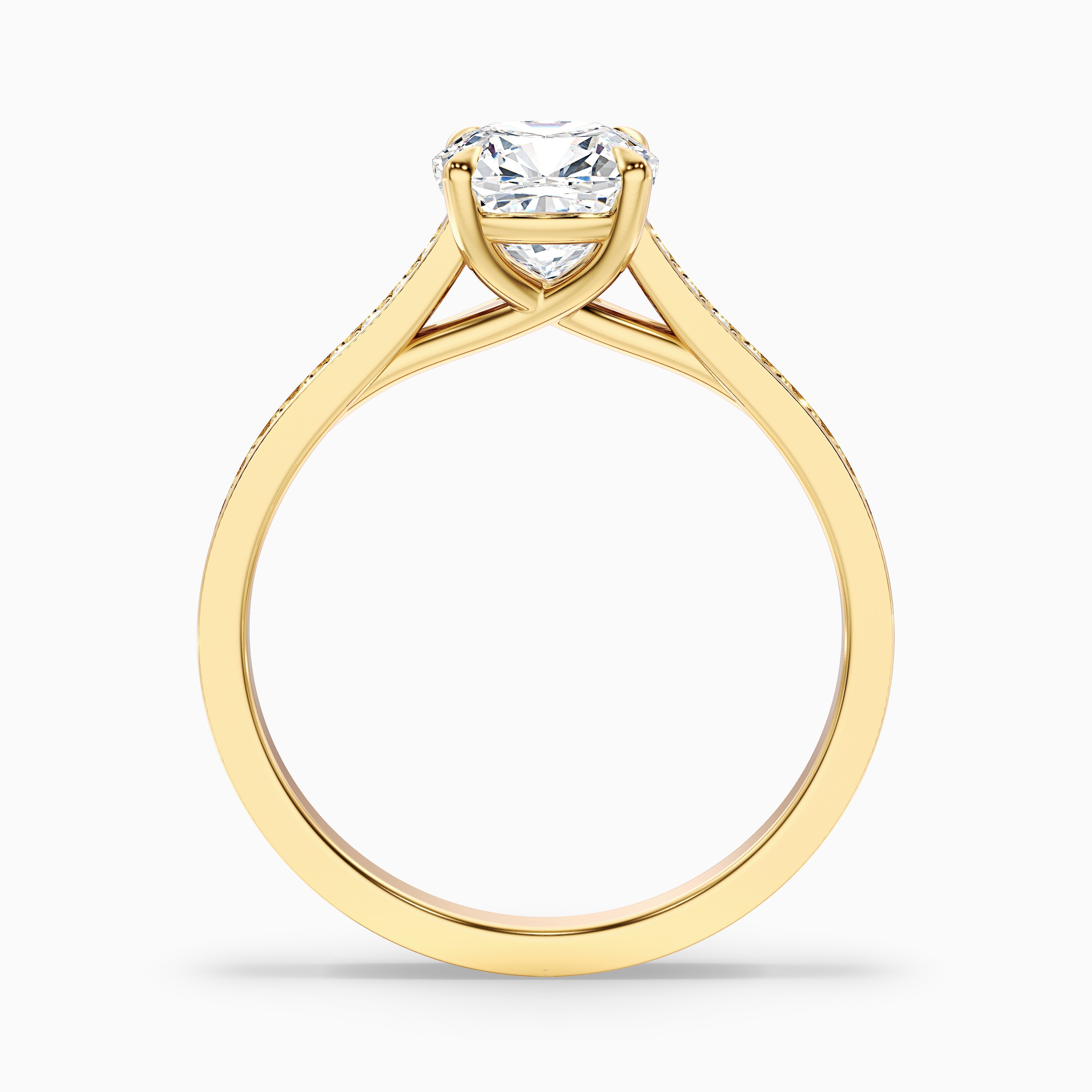 Nina 1 Carat Cushion Cut Side Stone Pave Moissanite Diamond Ring in 10k Yellow Gold