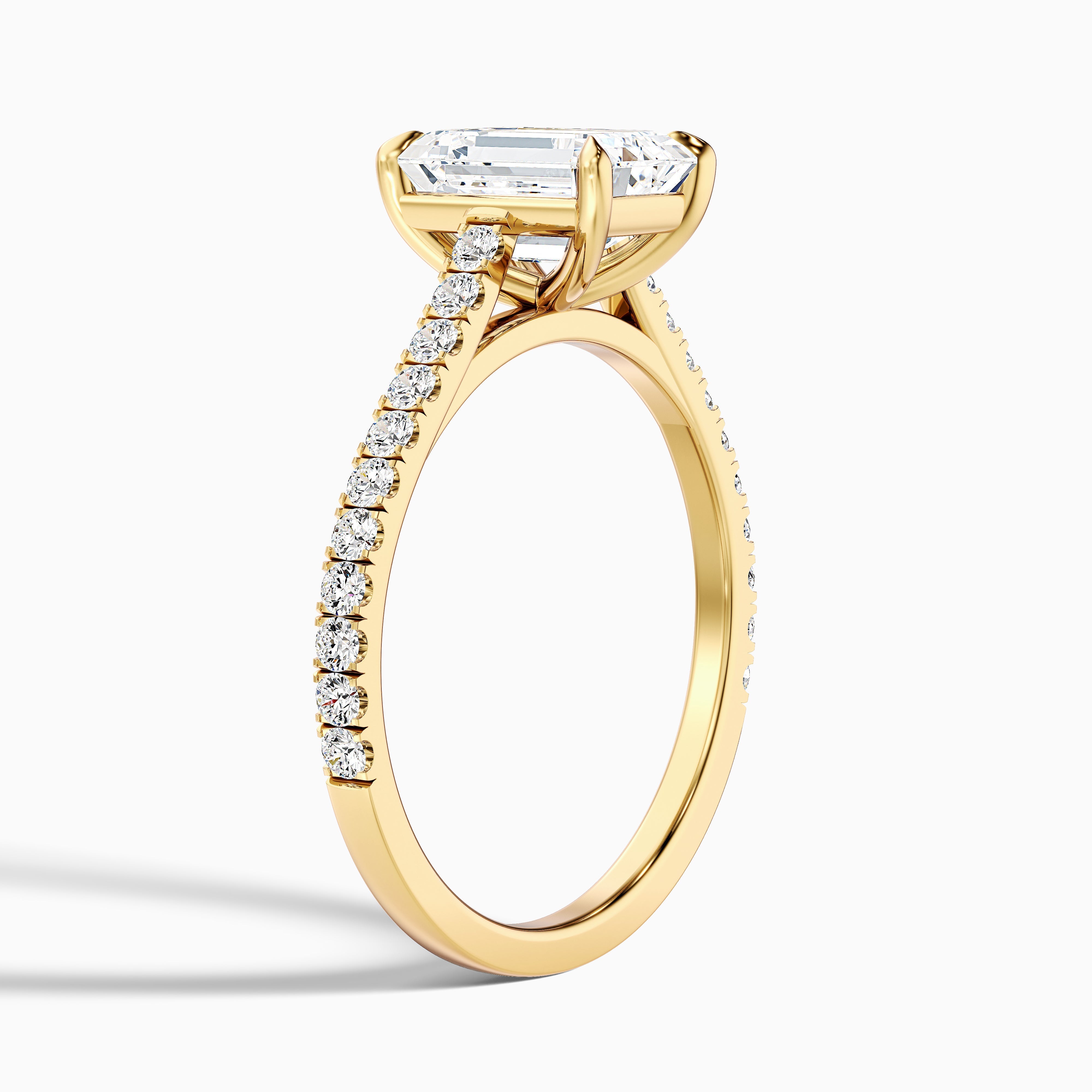 Macy 3 Carat Emerald Cut Side Stone Pave Moissanite Diamond Ring in Platinum