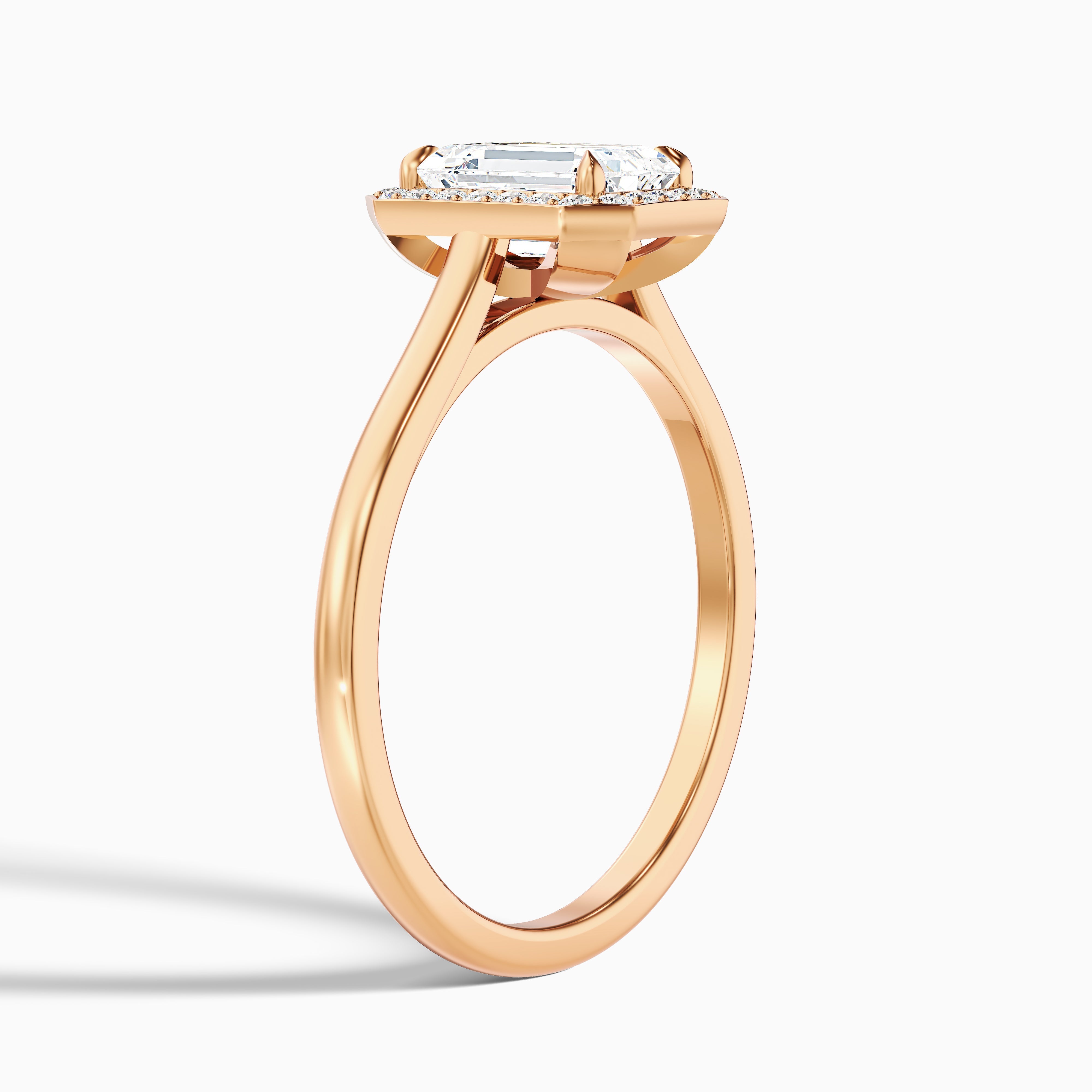 Lara 2.5 Carat Emerald Cut Halo Moissanite Diamond Ring in 14k Rose Gold