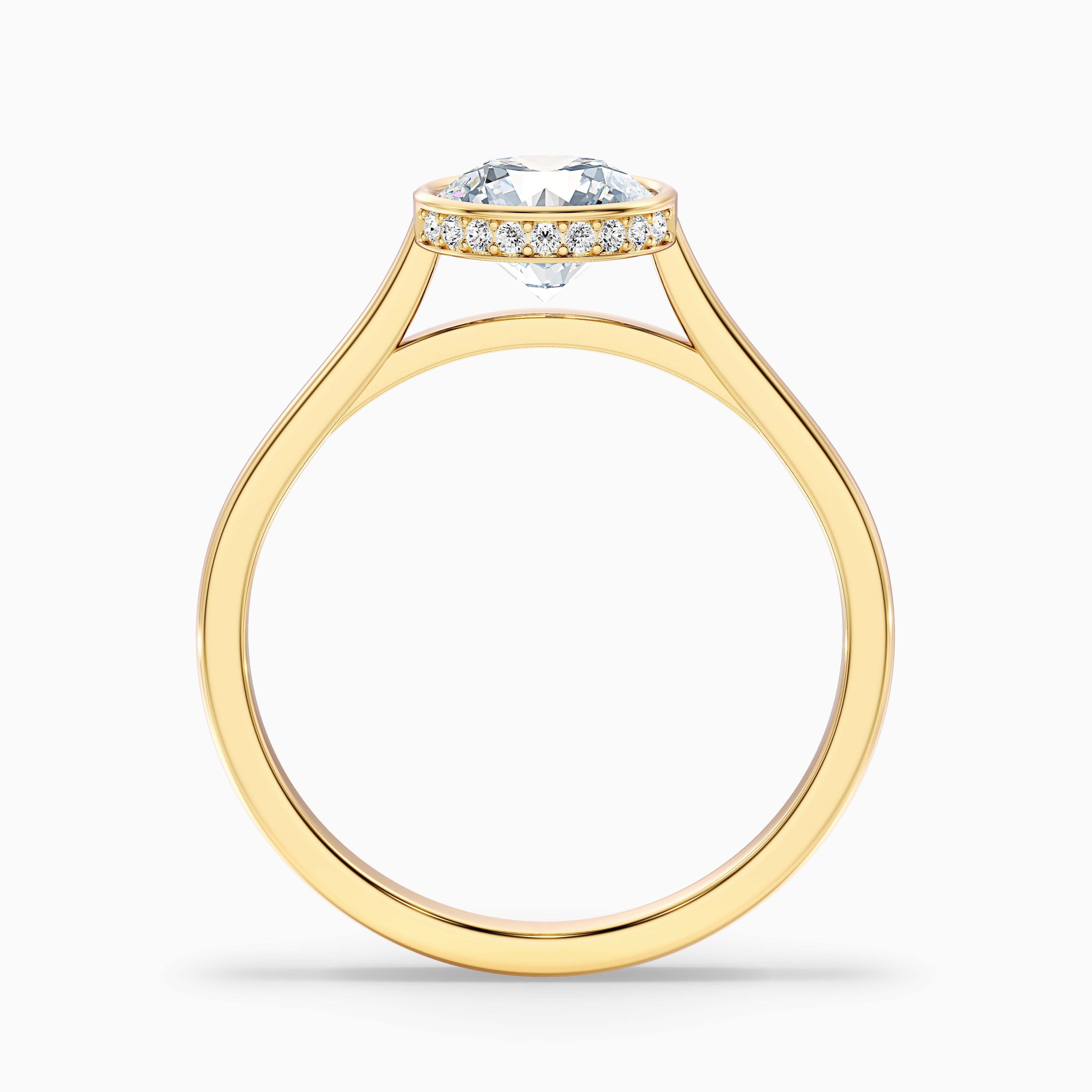 Angel 3 Carat Round Bezel Set Moissanite Diamond Ring with Hidden Halo in 10k Yellow Gold