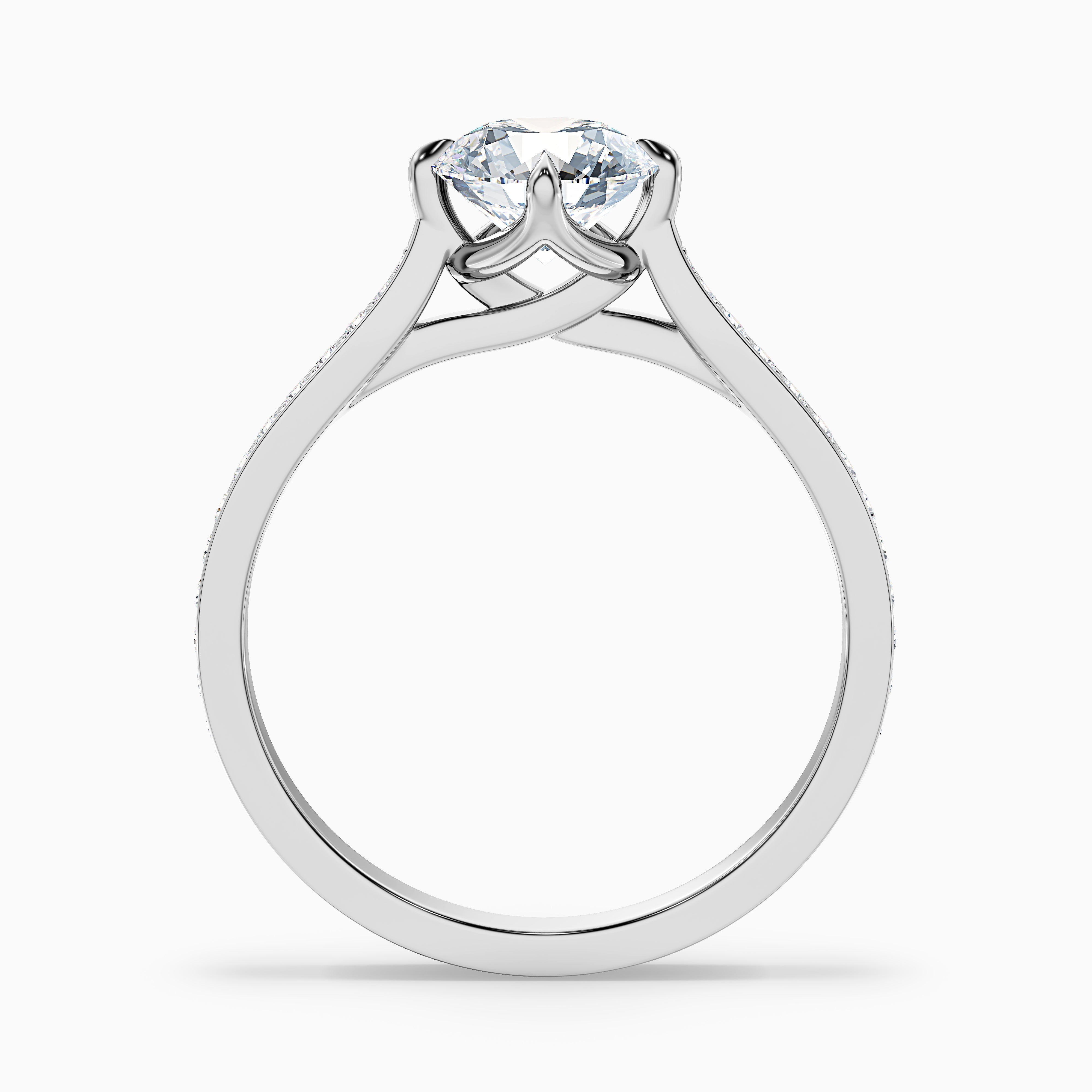 Alexa 2 Carat Round Side Stone Pave Moissanite Diamond Ring in 18k Yellow Gold