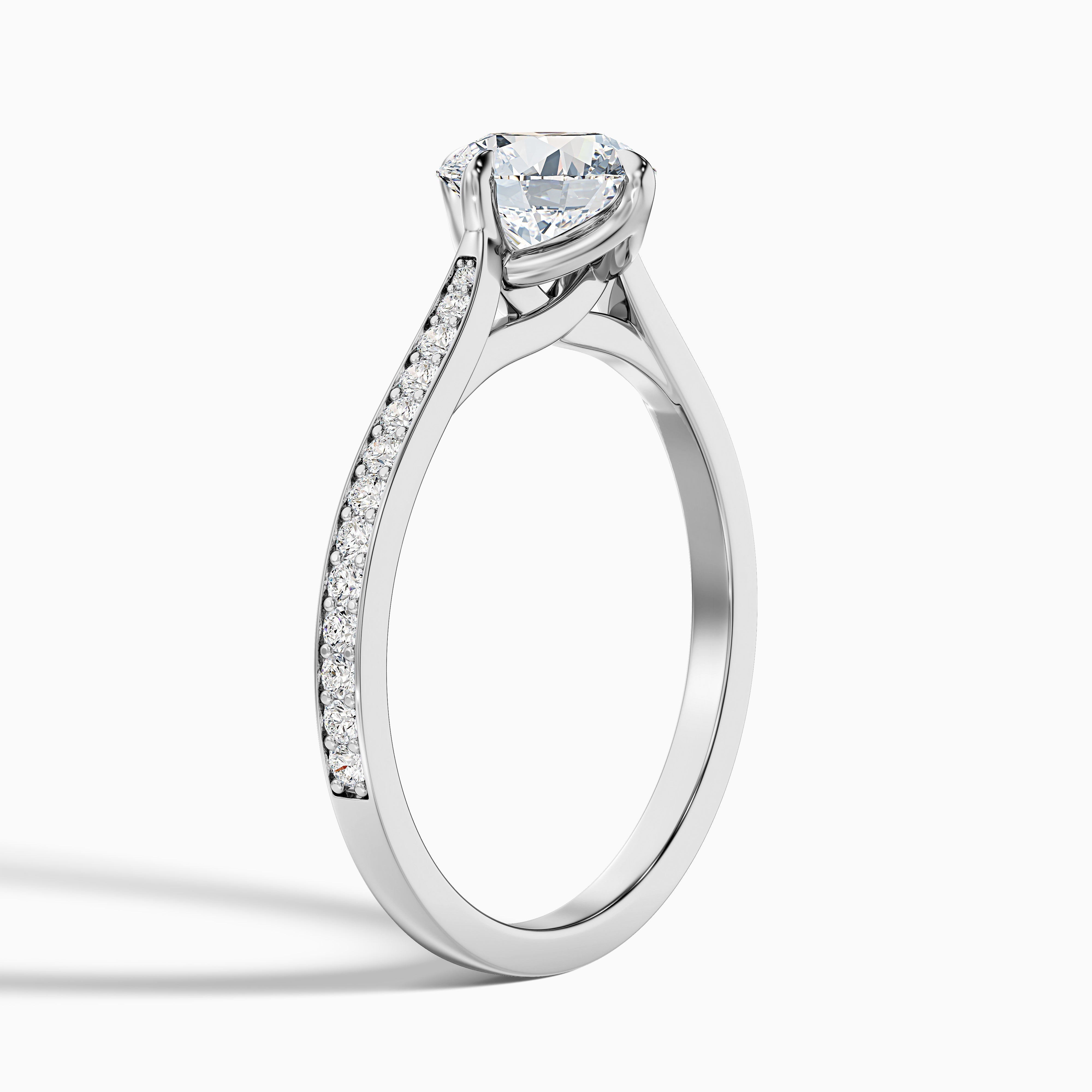 Alexa 5 Carat Round Side Stone Pave Moissanite Diamond Ring in 18k White Gold