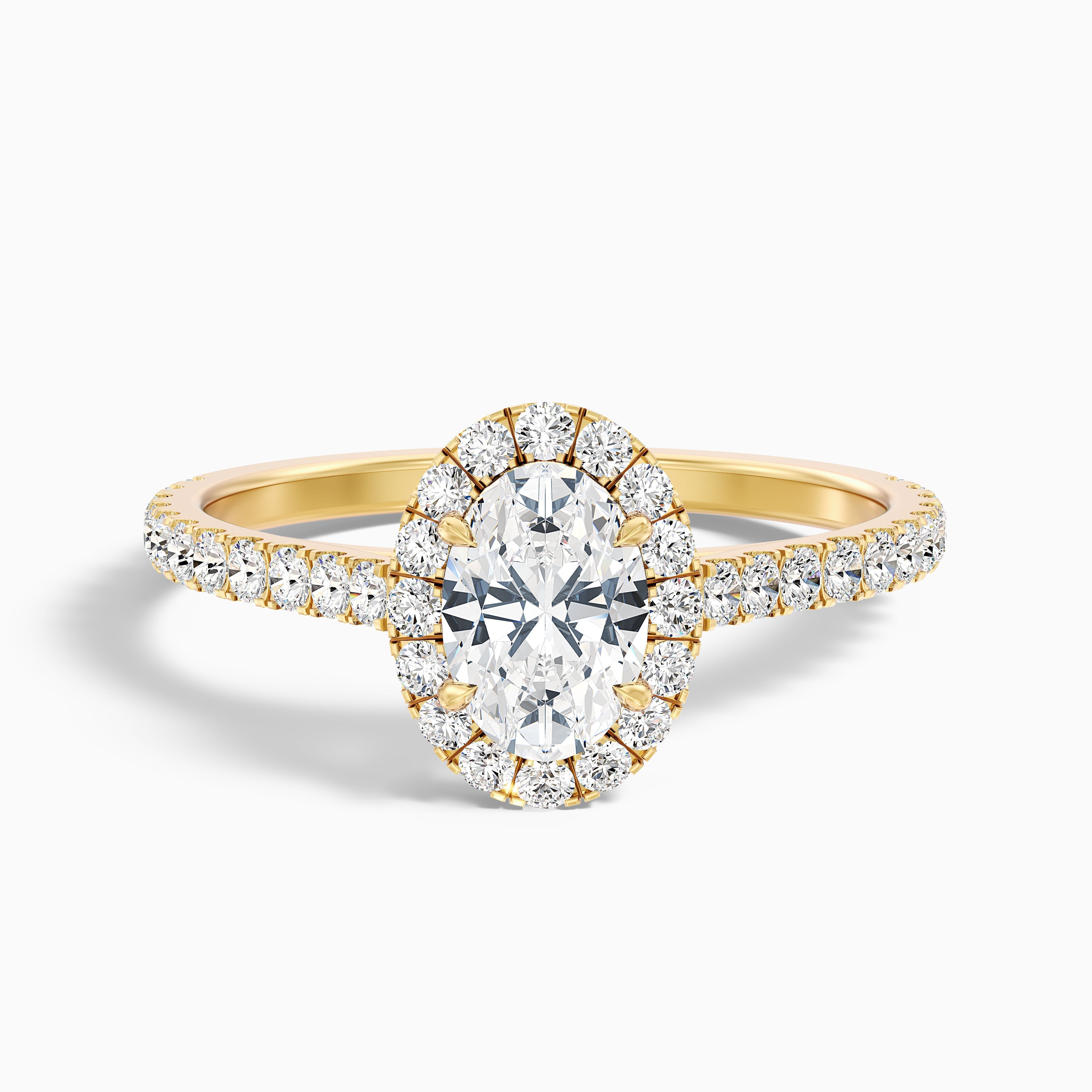 Adley 2.5 Carat Oval Halo Pave Moissanite Diamond Ring in 18k Yellow Gold