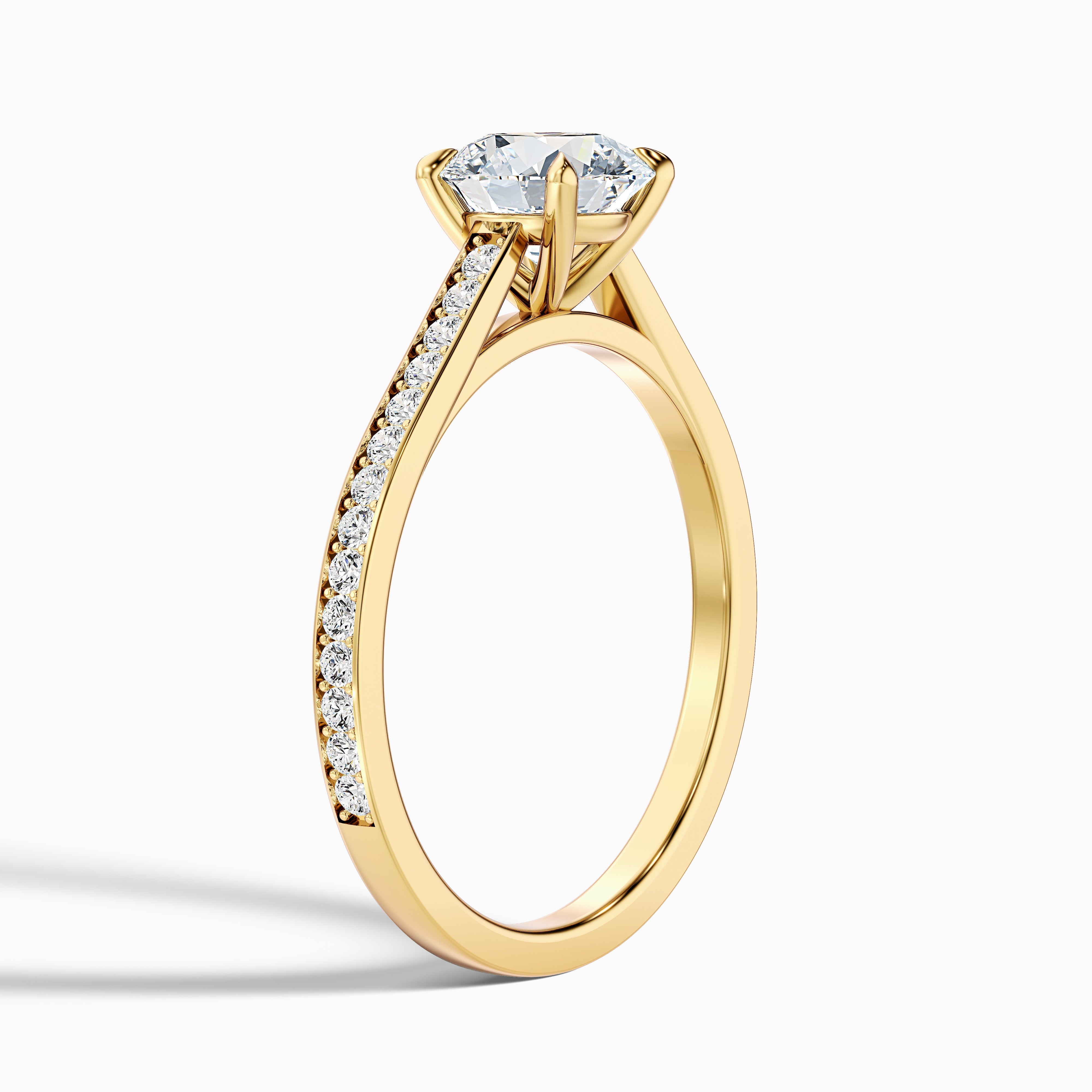 Lisa 3.5 Carat Round Cut Side Stone Pave Moissanite Diamond Ring in 18k White Gold