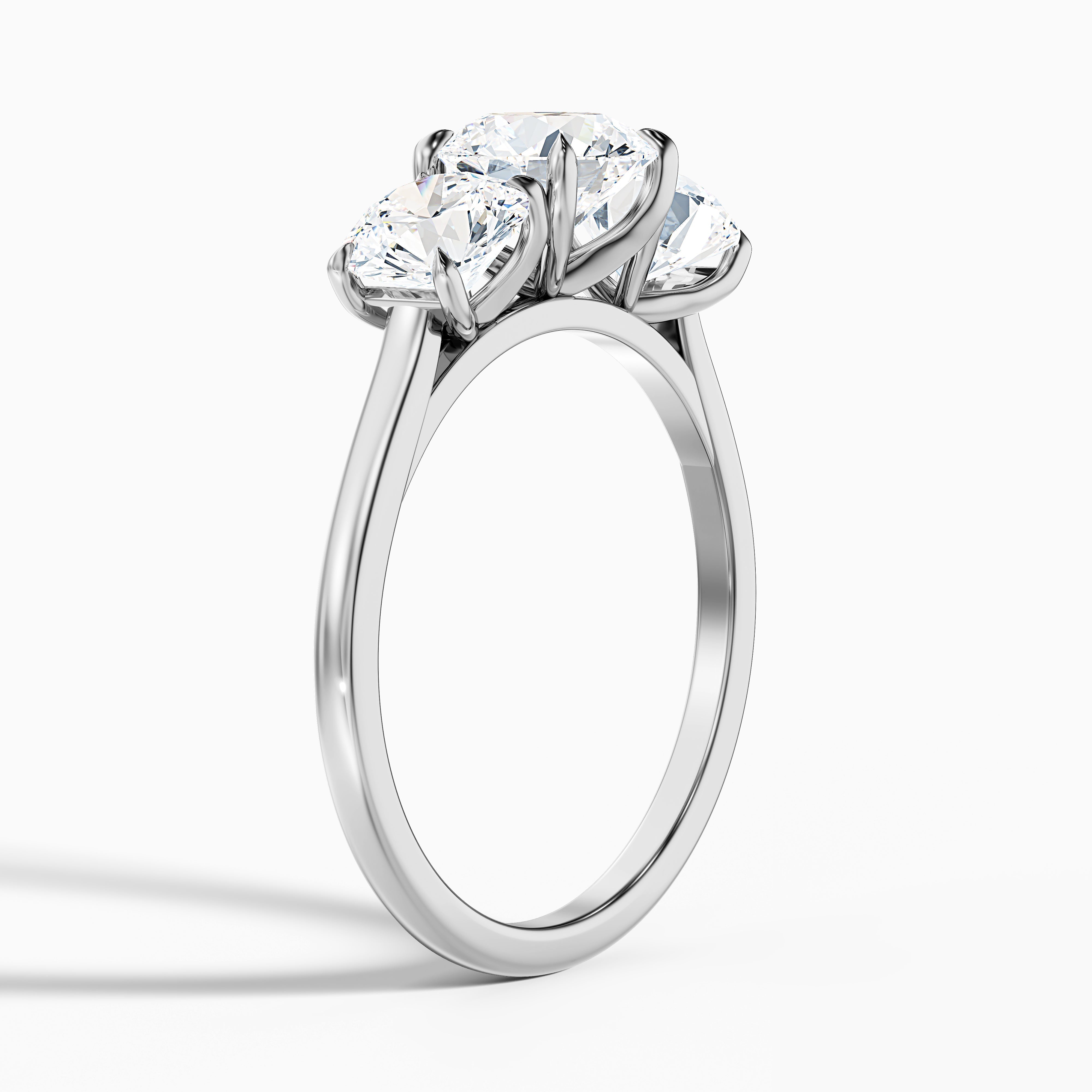 Iris 1.5 Carat Round Three Stone Moissanite Diamond Ring in 14k White Gold