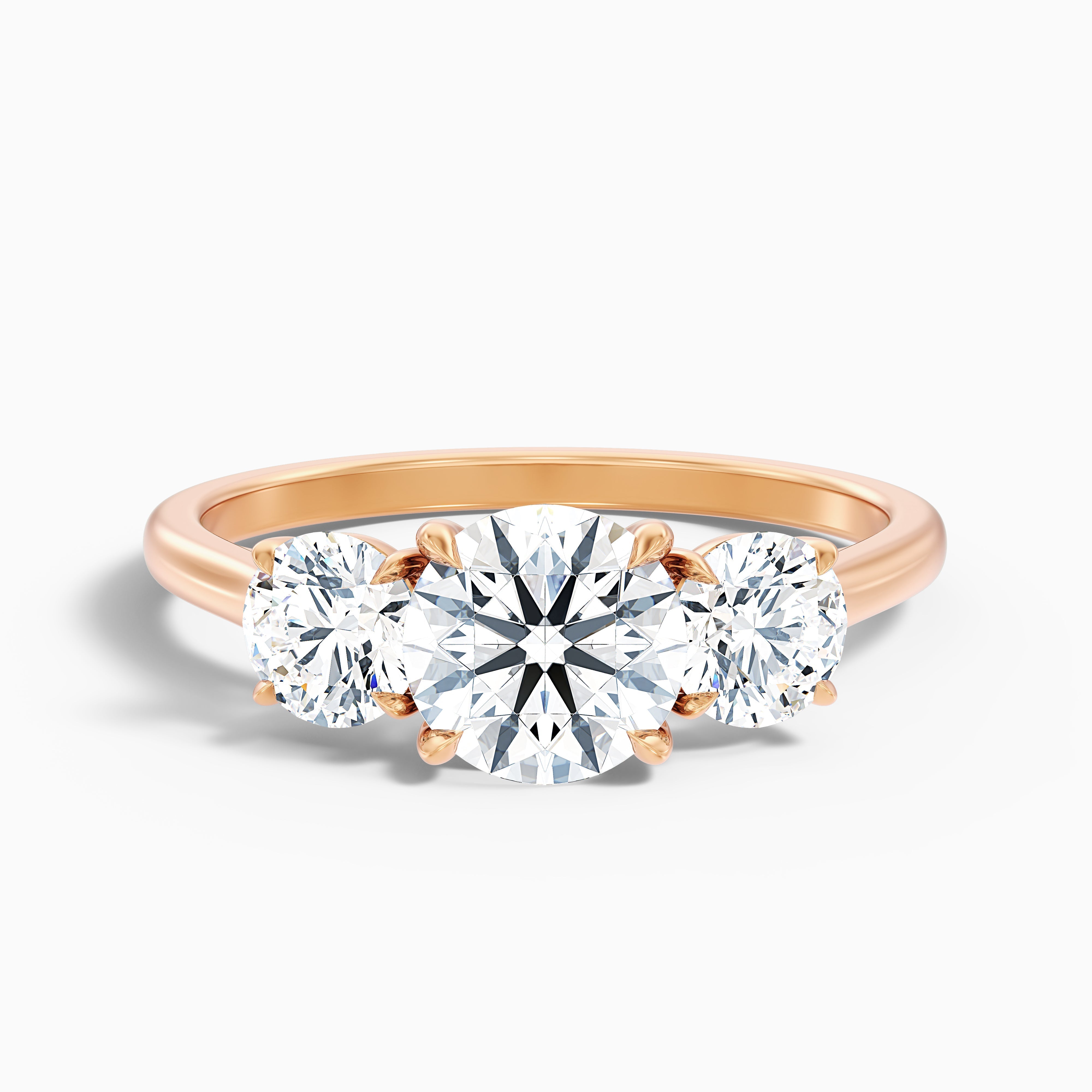 Hana 3 Carat Round Three Stone Moissanite Diamond Ring in 14k White Gold
