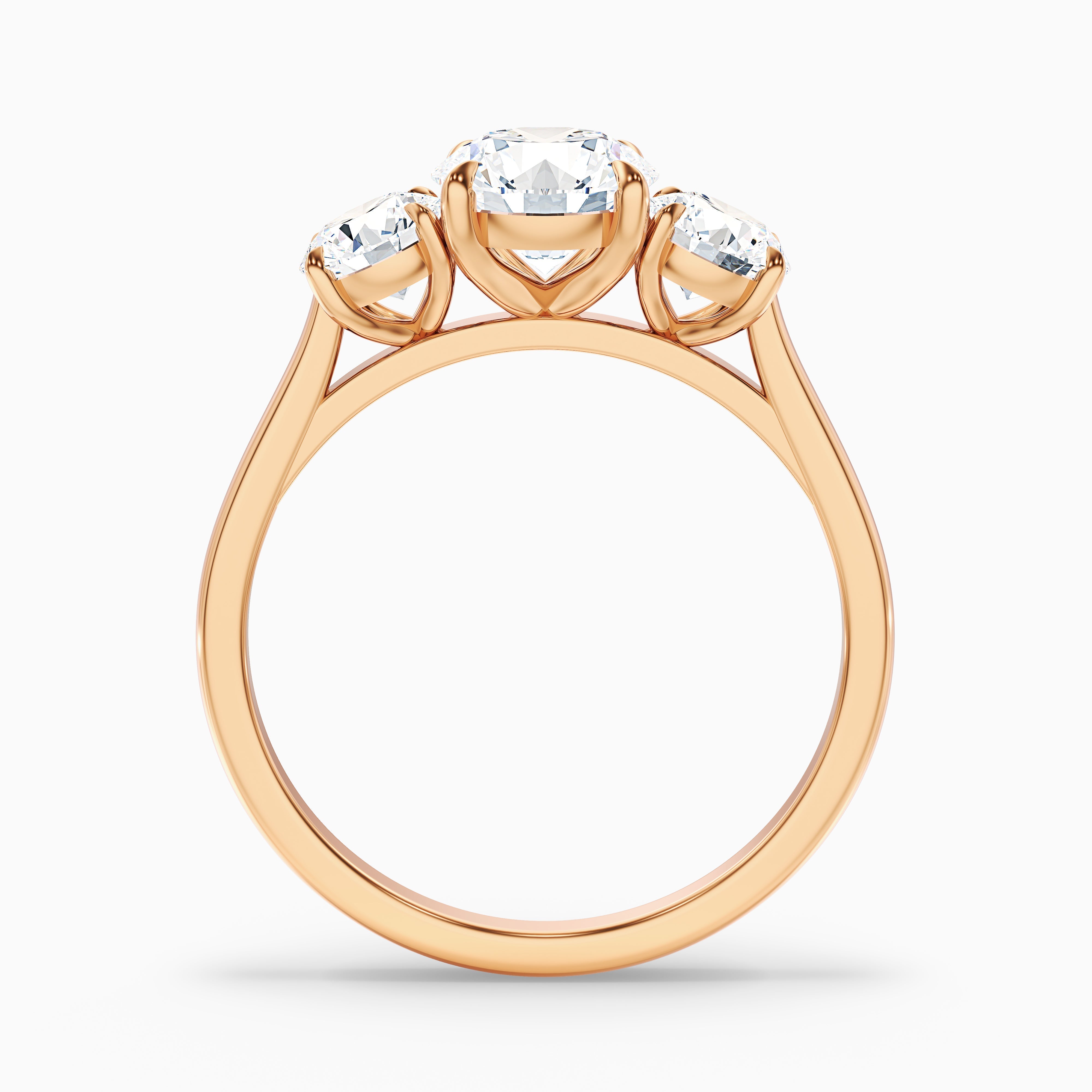 Hana 1 Carat Round Three Stone Moissanite Diamond Ring in Platinum