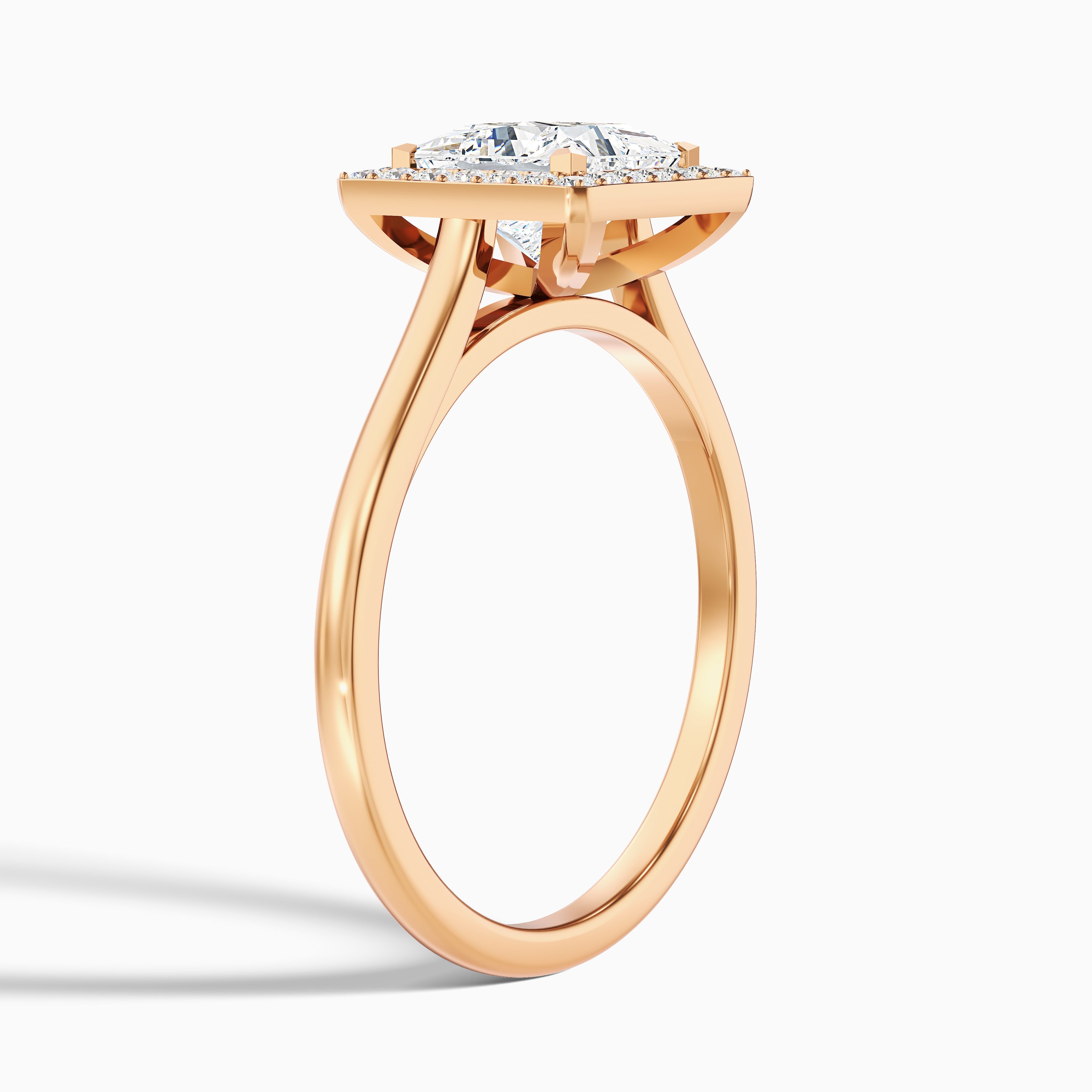 Fiona 5 Carat Princess Cut Halo Pave Moissanite Diamond Ring in 14k Rose Gold