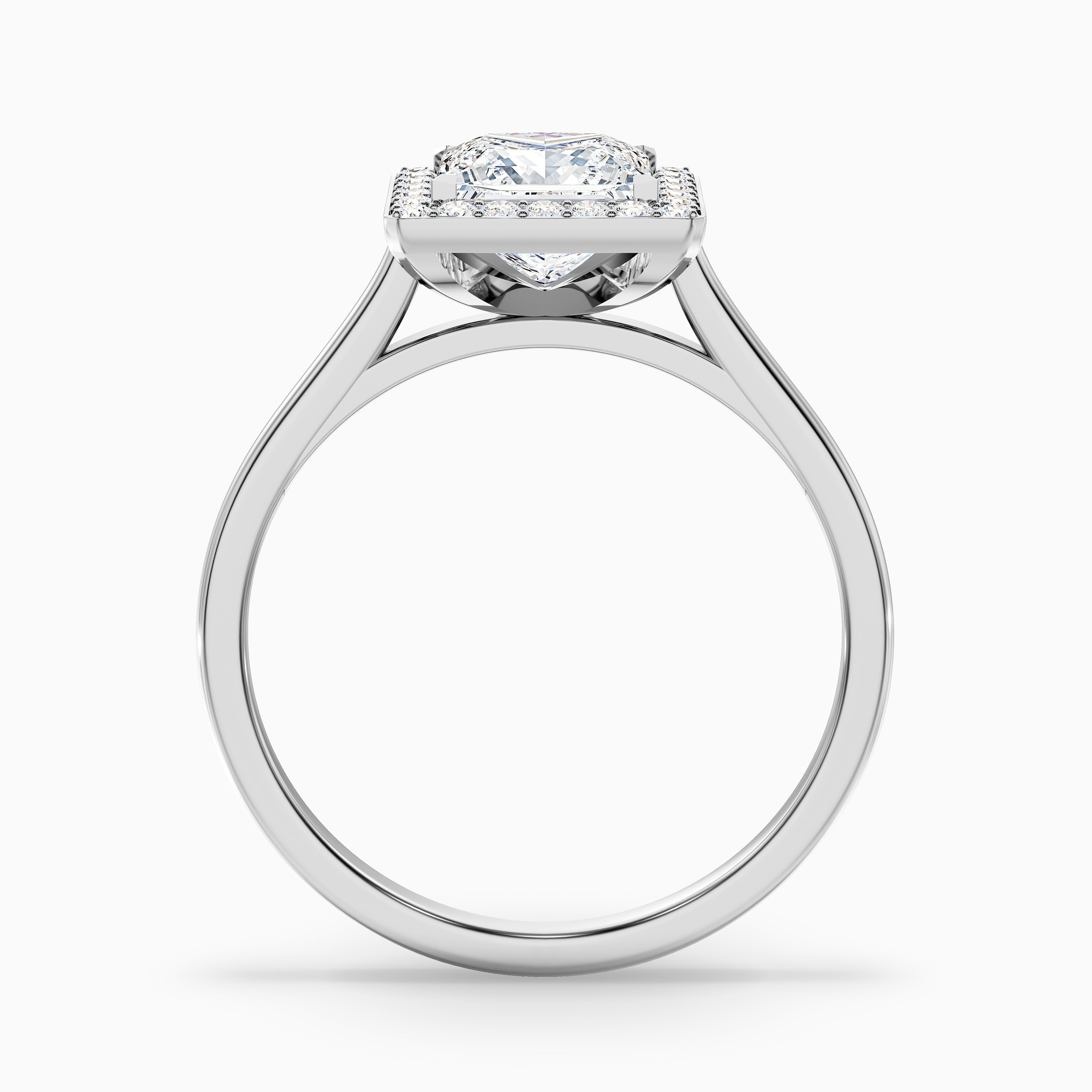 Fiona 1 Carat Princess Cut Halo Pave Moissanite Diamond Ring in 18k White Gold