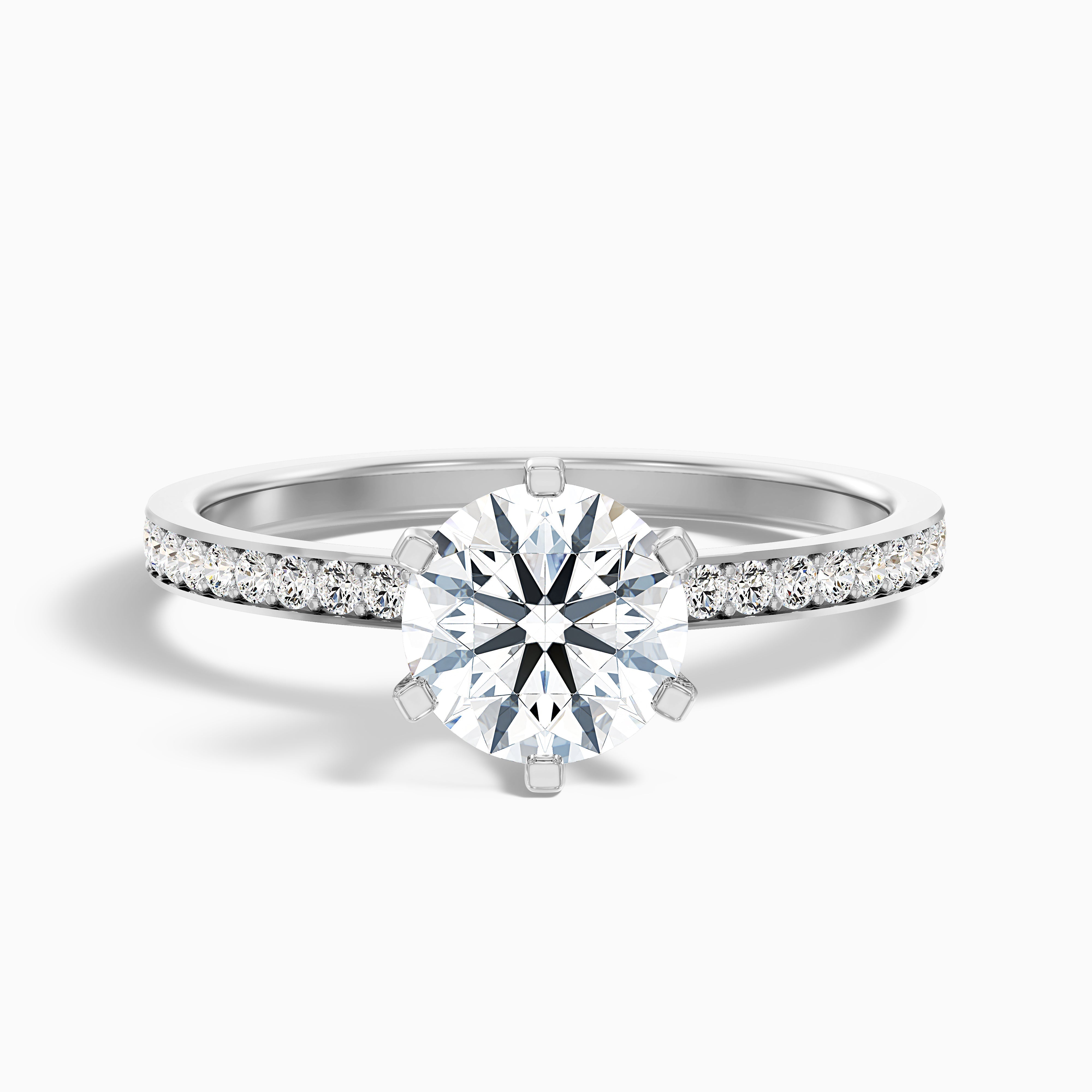 Eden 2 Carat Round Side Stone Pave Moissanite Engagement Ring in 10k Rose Gold