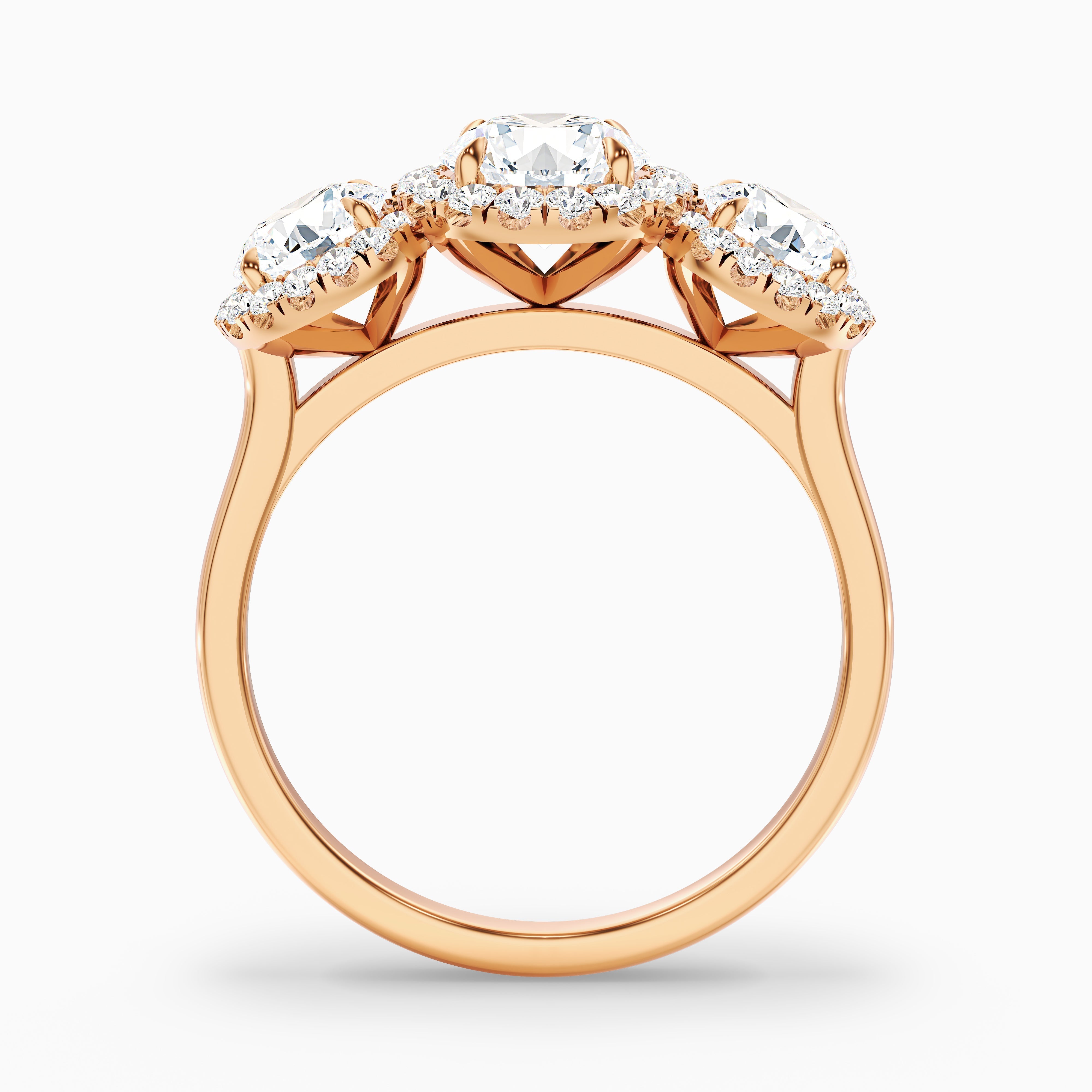 Emma 3 Carat Three Stone Round Halo Moissanite Engagement Ring in Platinum