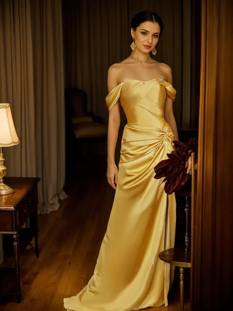 Golden Hour Off-the-Shoulder Satin Ball Gown Evening Dress SelenaHuanStudio