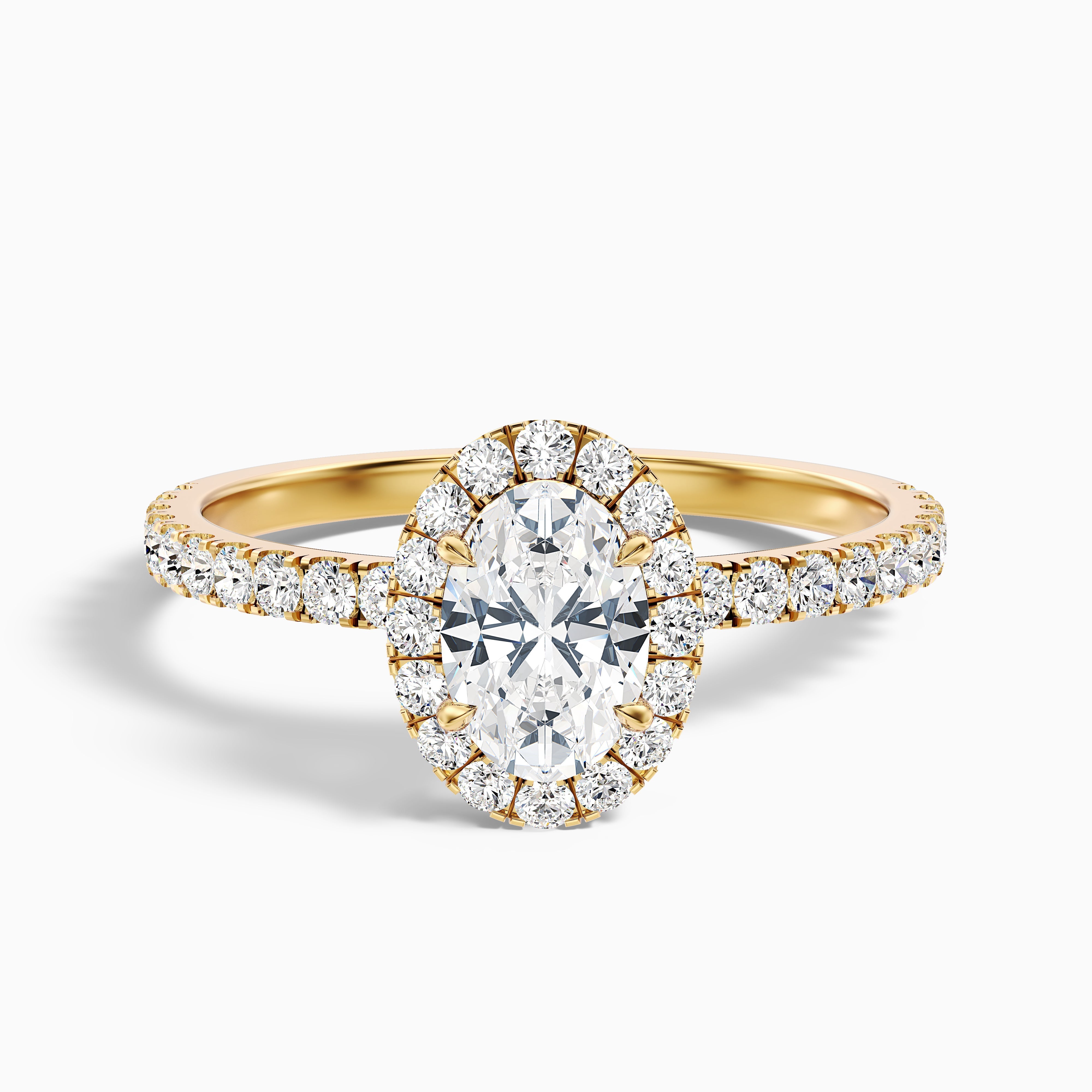 Grace 2 Carat Oval Halo Pave Moissanite Engagement Ring in 14k White Gold