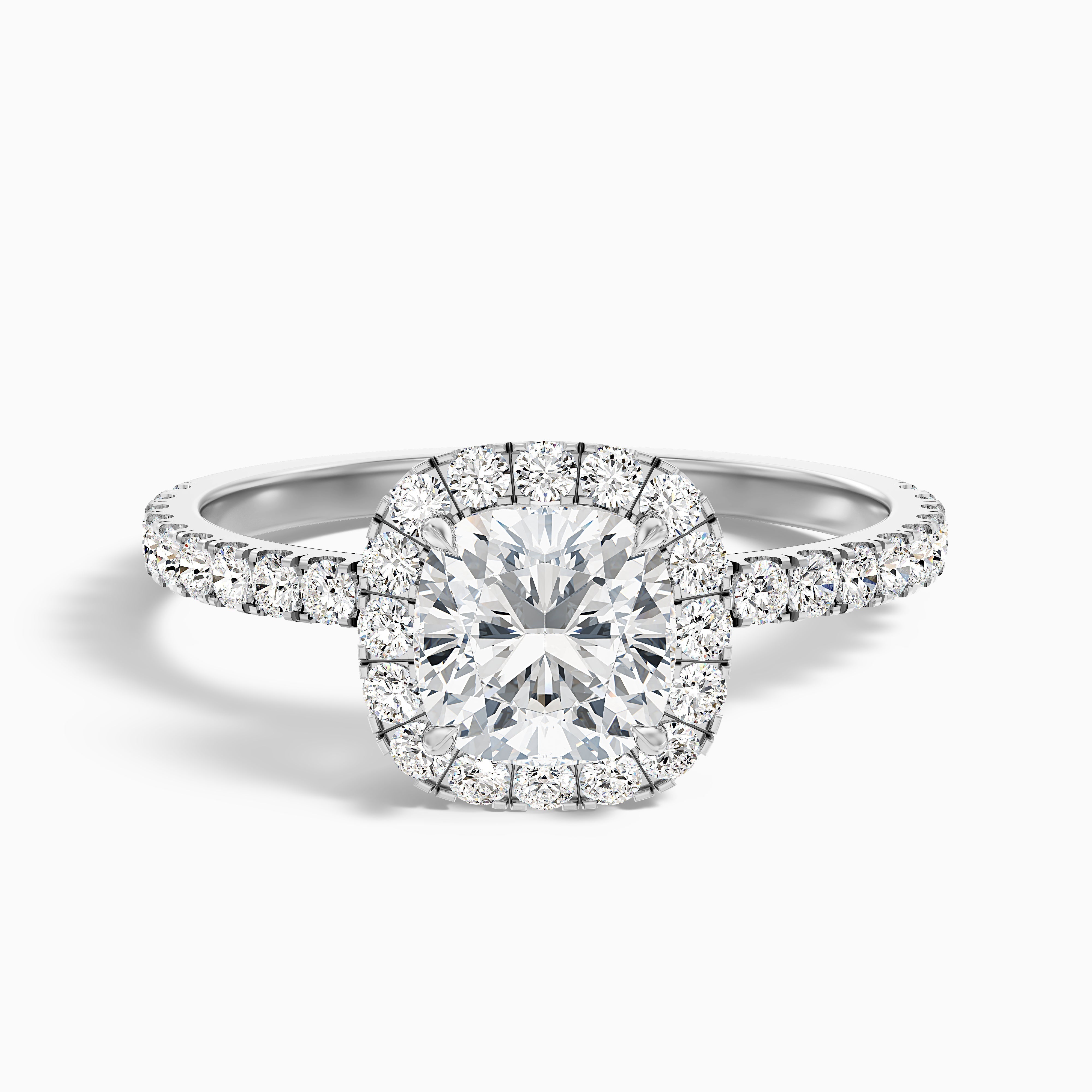Gina 1.5 Carat Cushion Cut Halo Pave Moissanite Engagement Ring in 10k Rose Gold