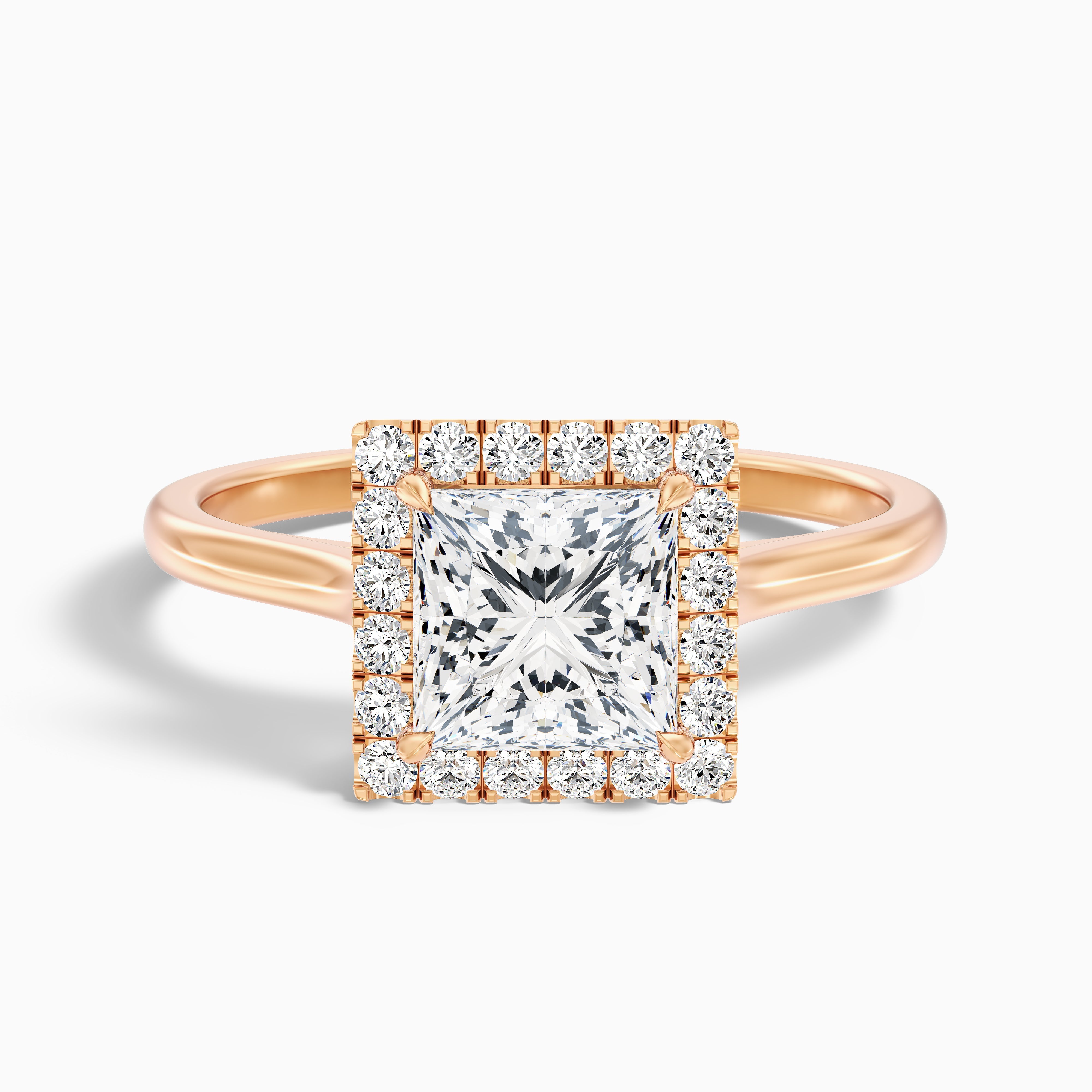 Bela 1.5 Carat Princess Cut Halo Moissanite Engagement Ring in 18k White Gold
