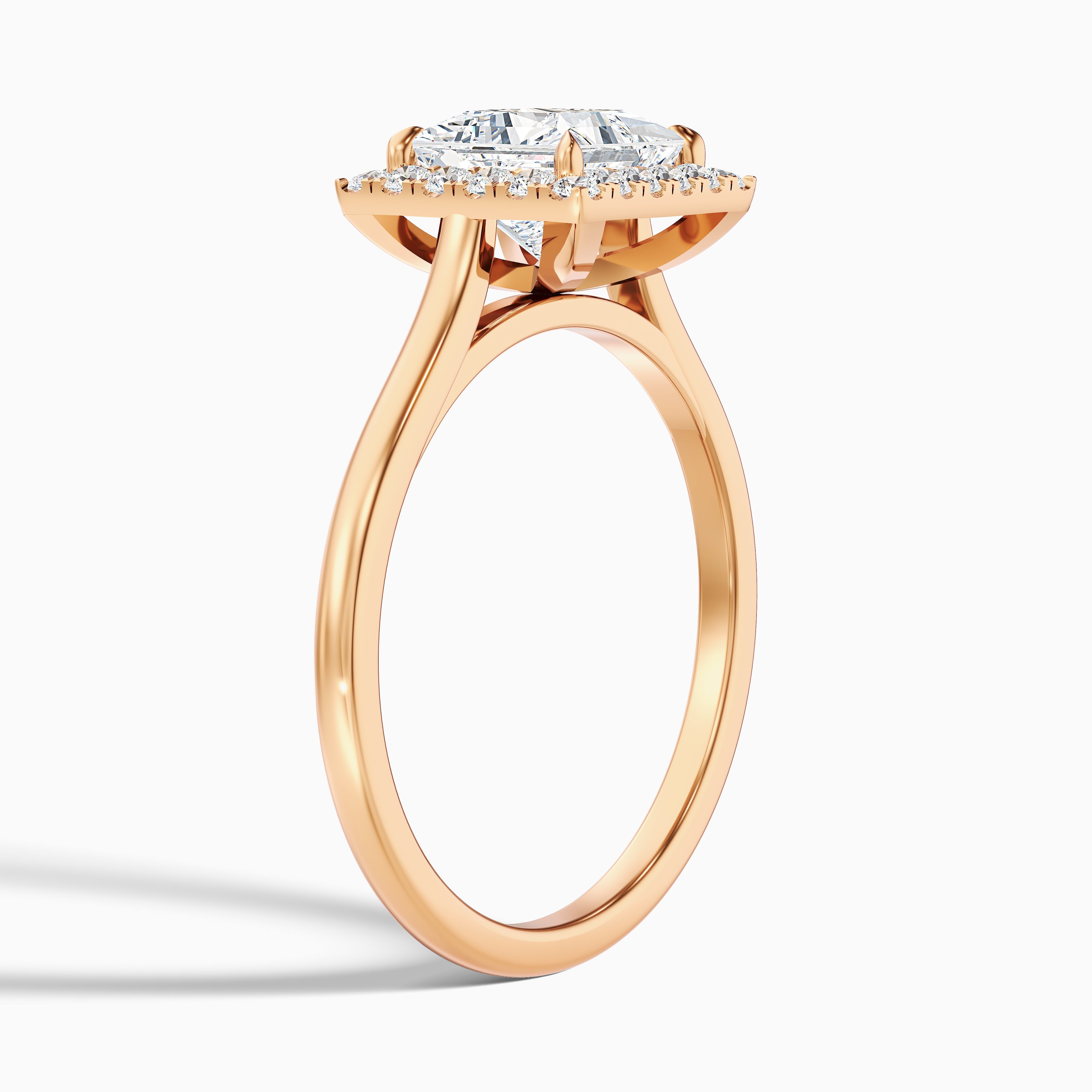 Bela 2 Carat Princess Cut Halo Moissanite Engagement Ring in 18k Rose Gold