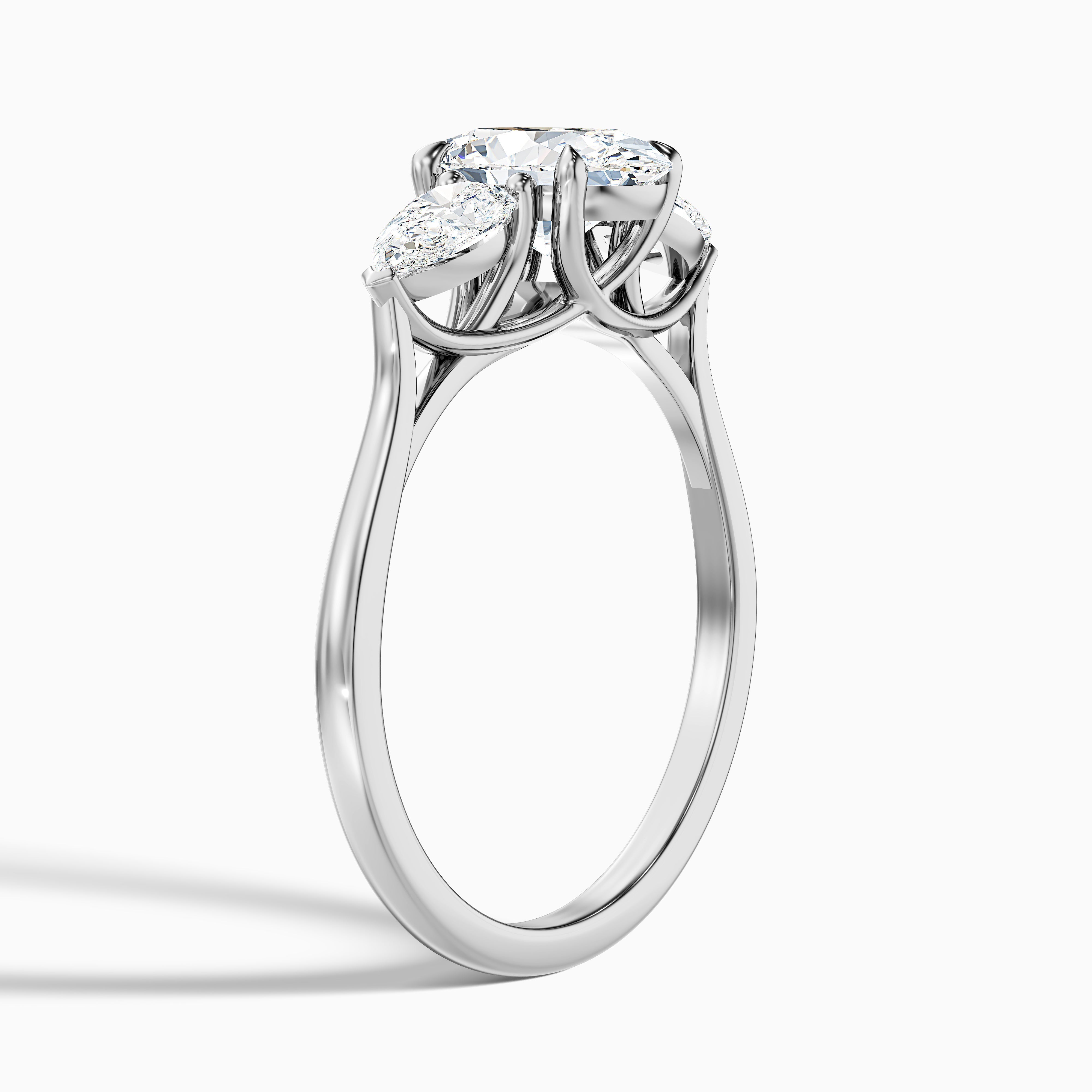 Isa 2 Carat Three Stone Oval Halo Moissanite Engagement Ring in Platinum
