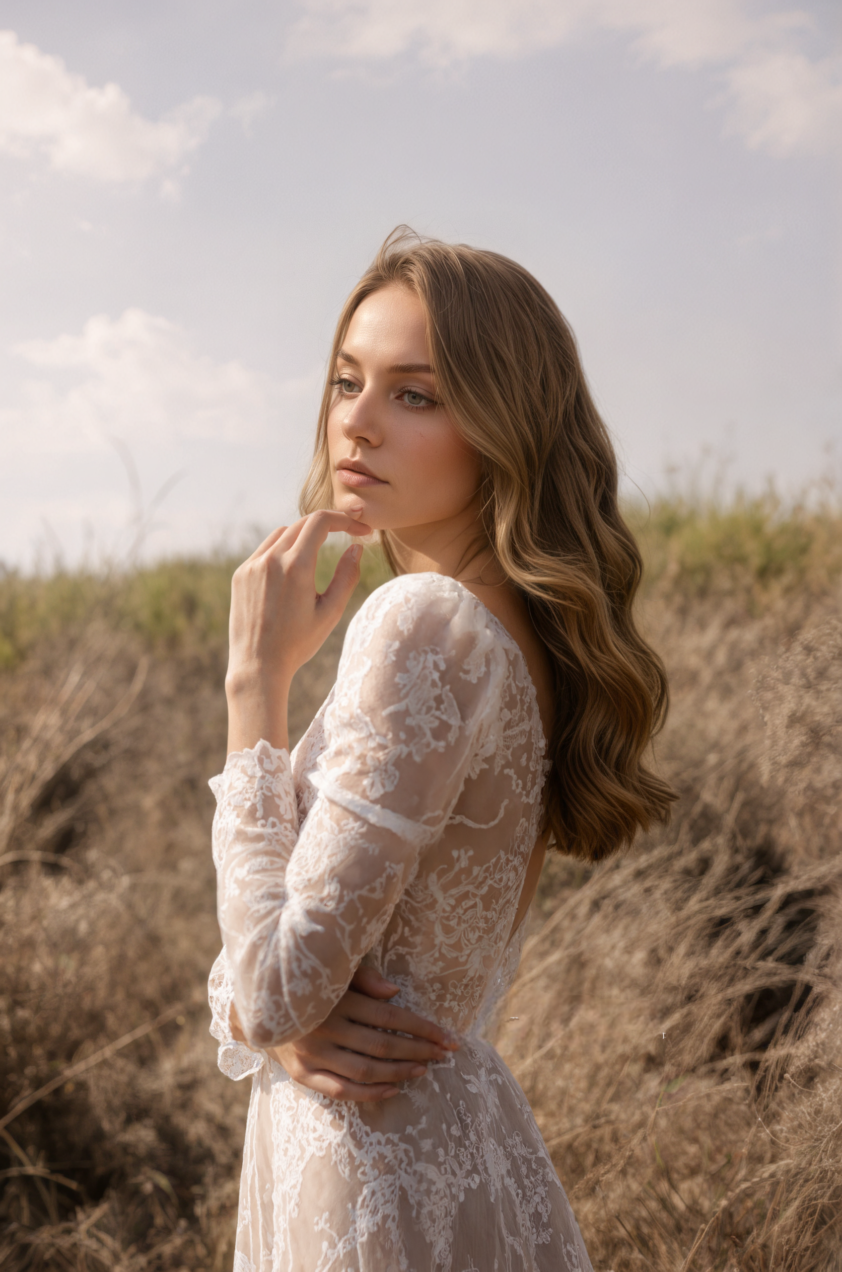Luxury Long Sleeve Lace Sheer Robe Dress | Bridal Getting Ready & Boudoir Gown SelenaHuanStudio