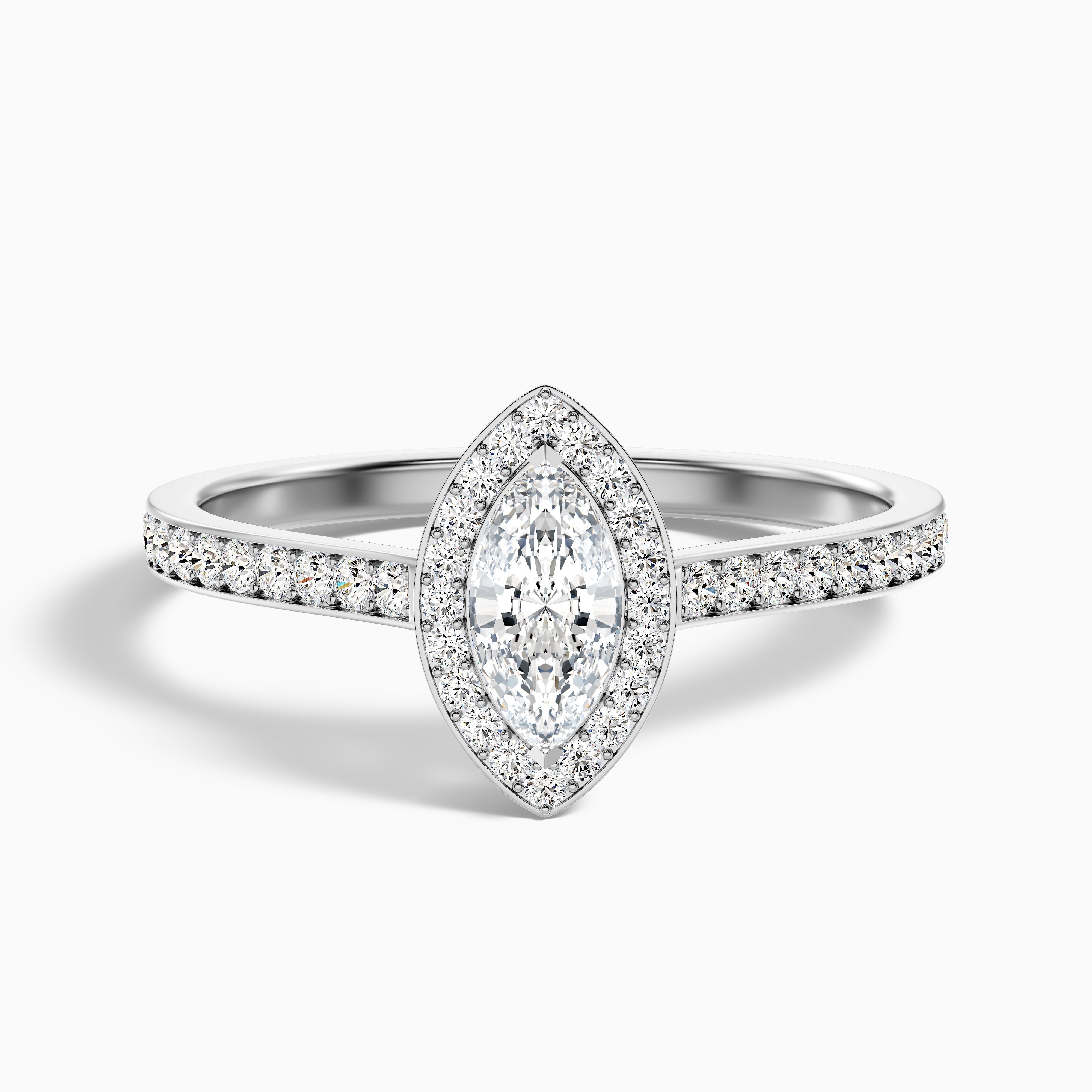 Ila 4.5 Carat Marquise Halo Pave Moissanite Engagement Ring in 14k Rose Gold