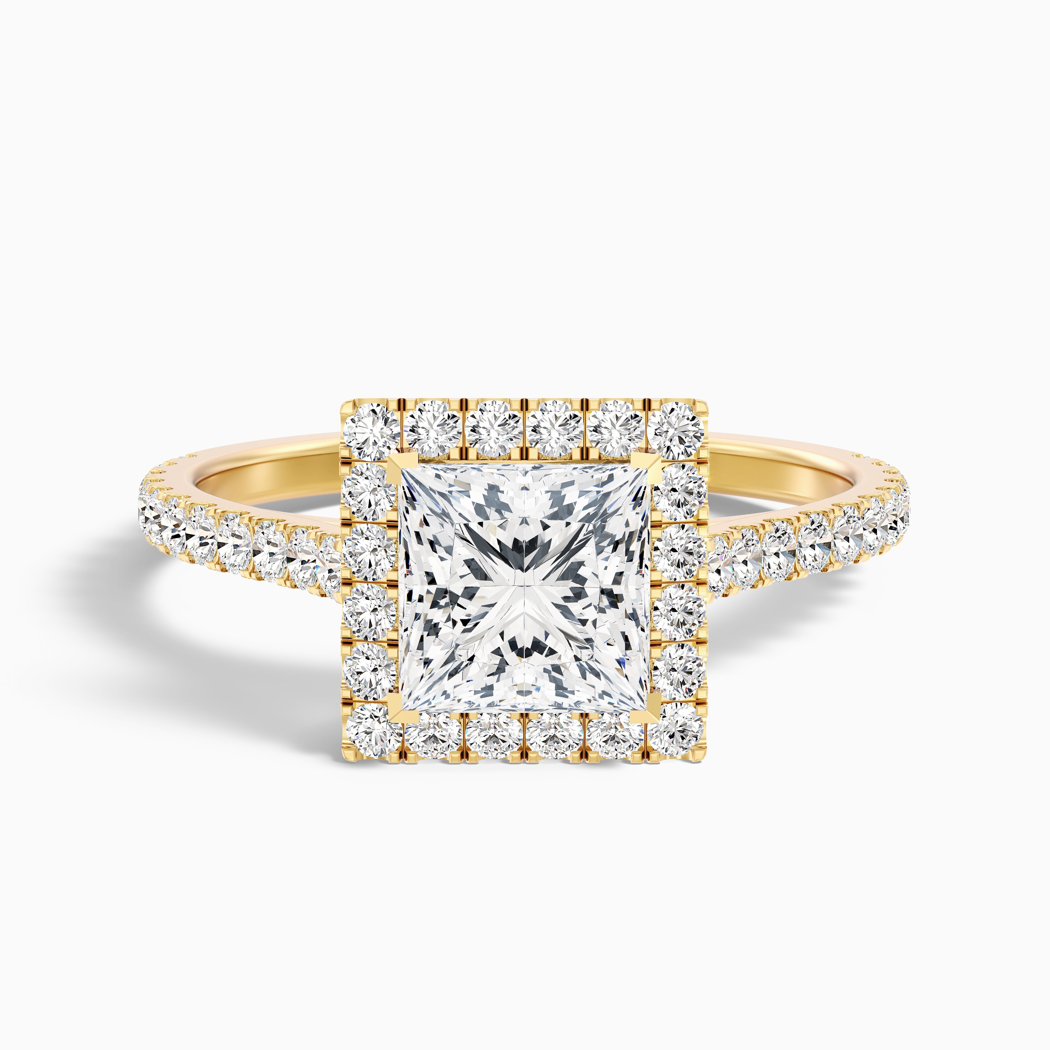 Rose 4.5 Carat Princess Halo Pave Moissanite Engagement Ring in Platinum