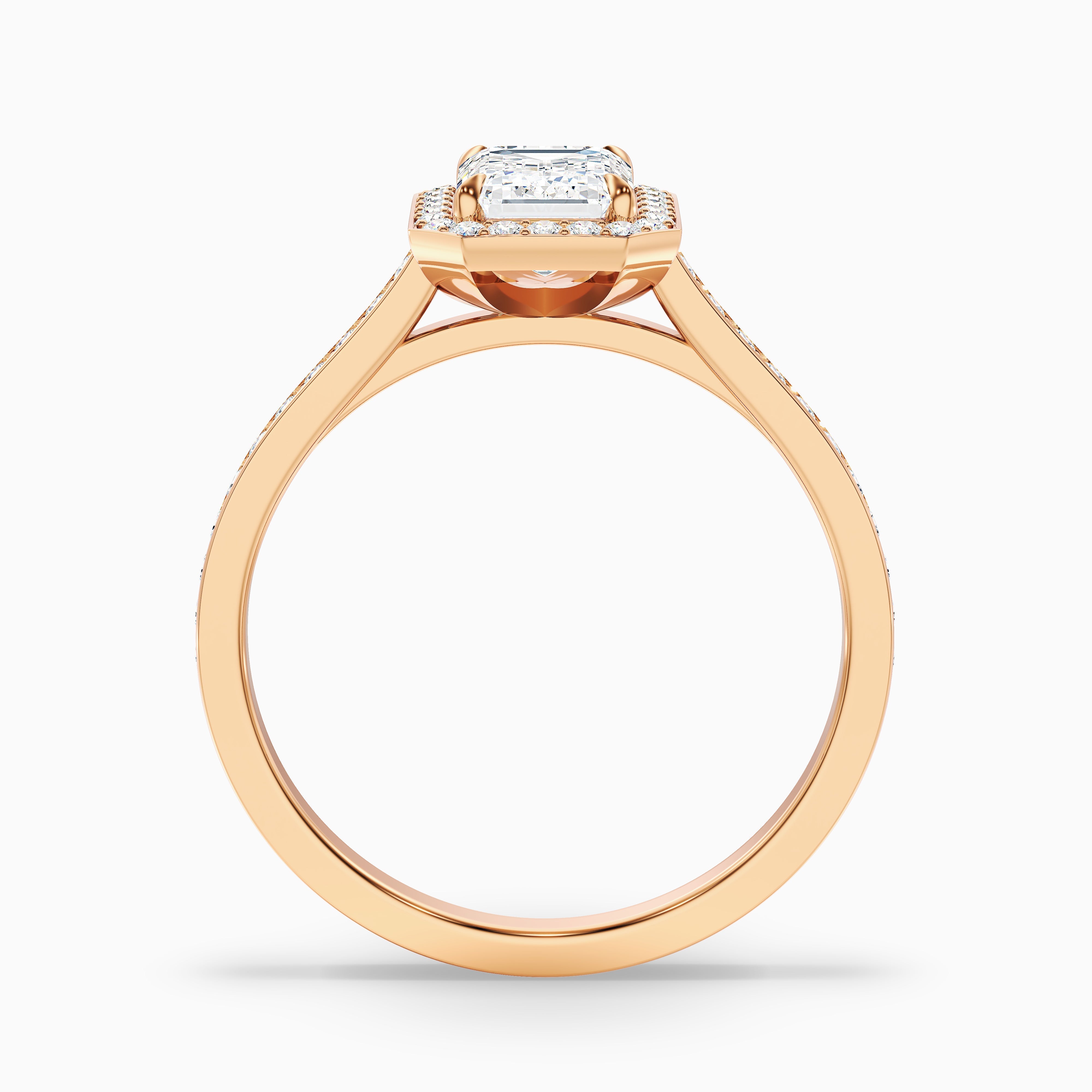 Zoya 4 Carat Emerald Cut Halo Pave Moissanite Engagement Ring in 14k Rose Gold