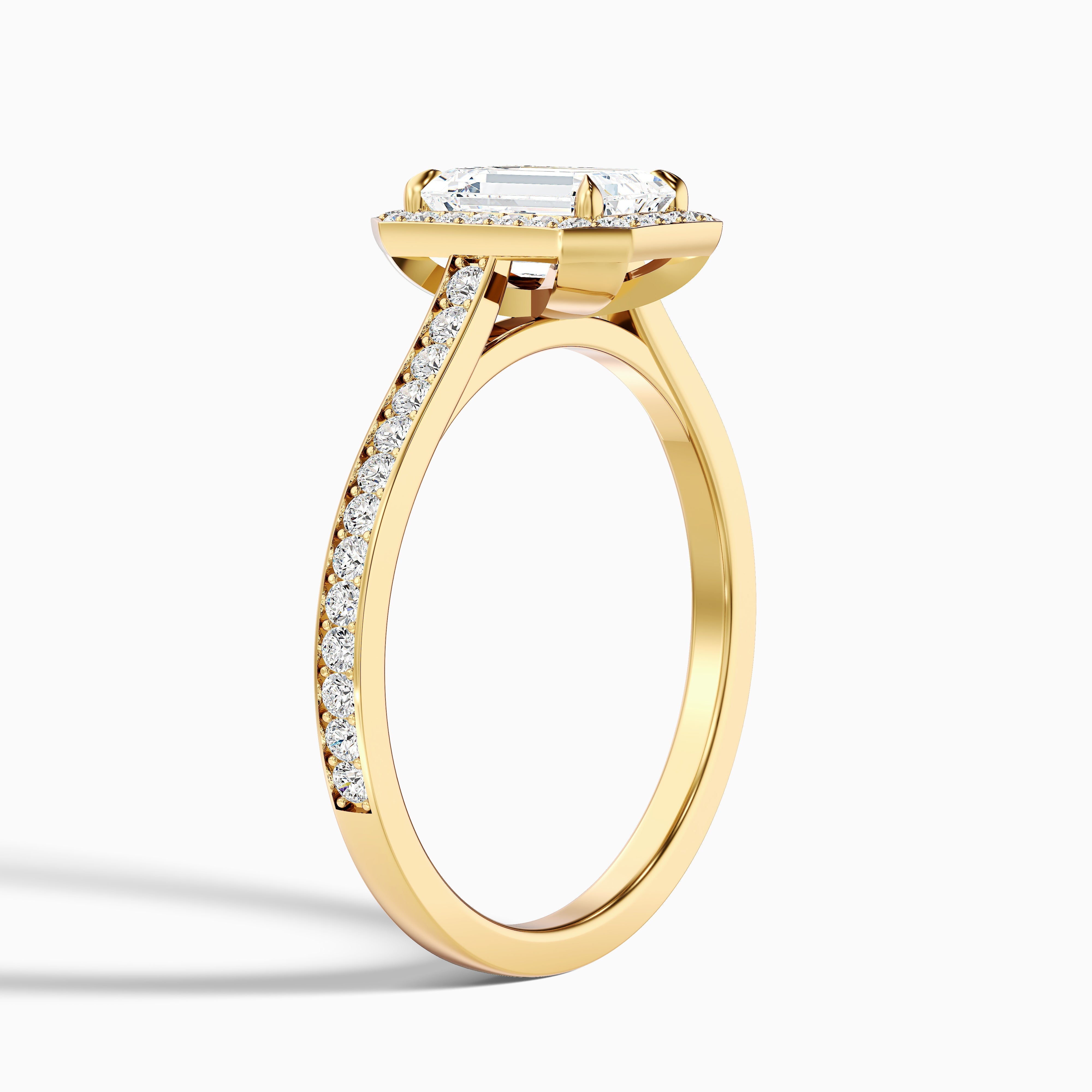 Zoya 2.5 Carat Emerald Cut Halo Pave Moissanite Engagement Ring in 18k Rose Gold