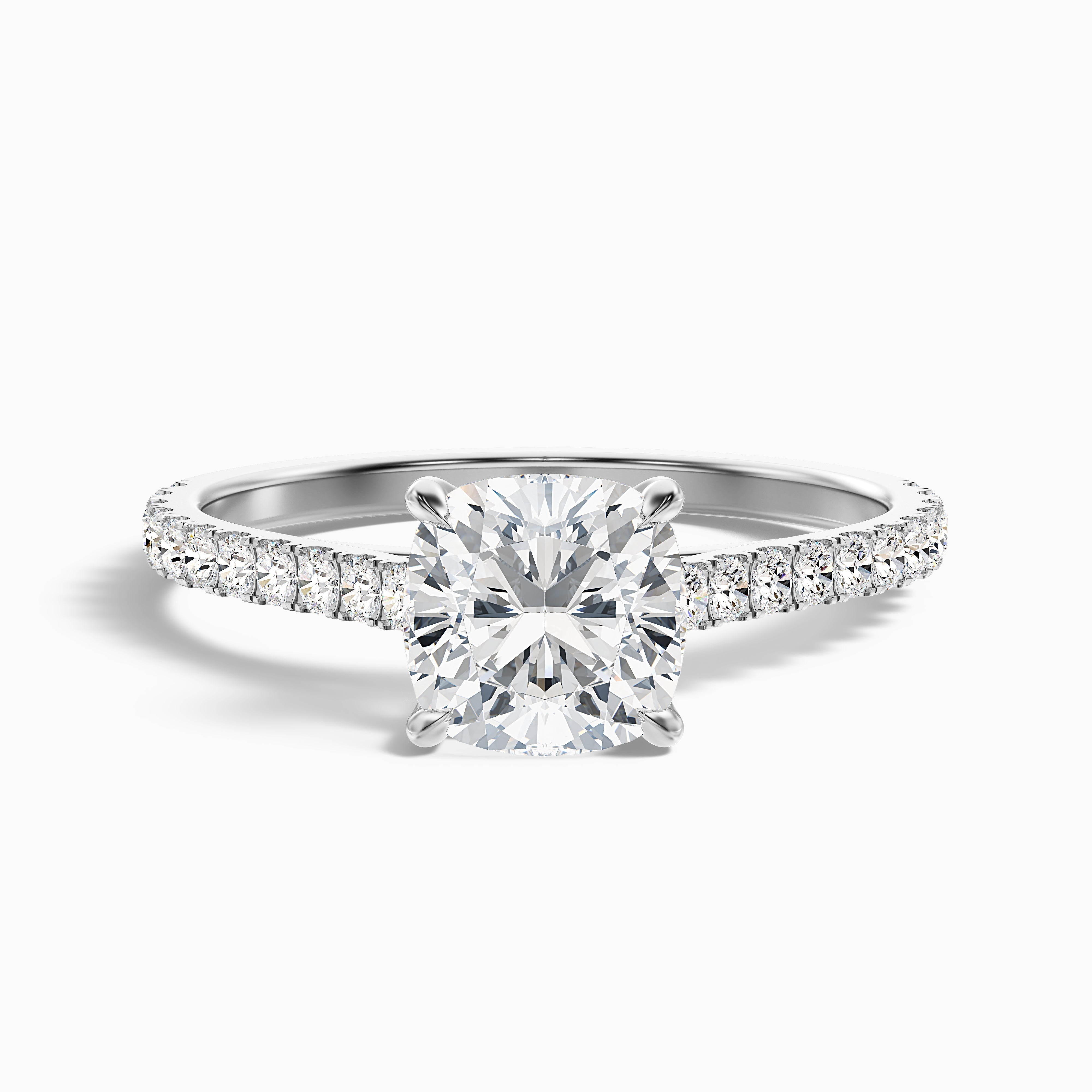 Mary 4 Carat Cushion Cut Side Stone Pave Moissanite Engagement Ring in 18k Rose Gold