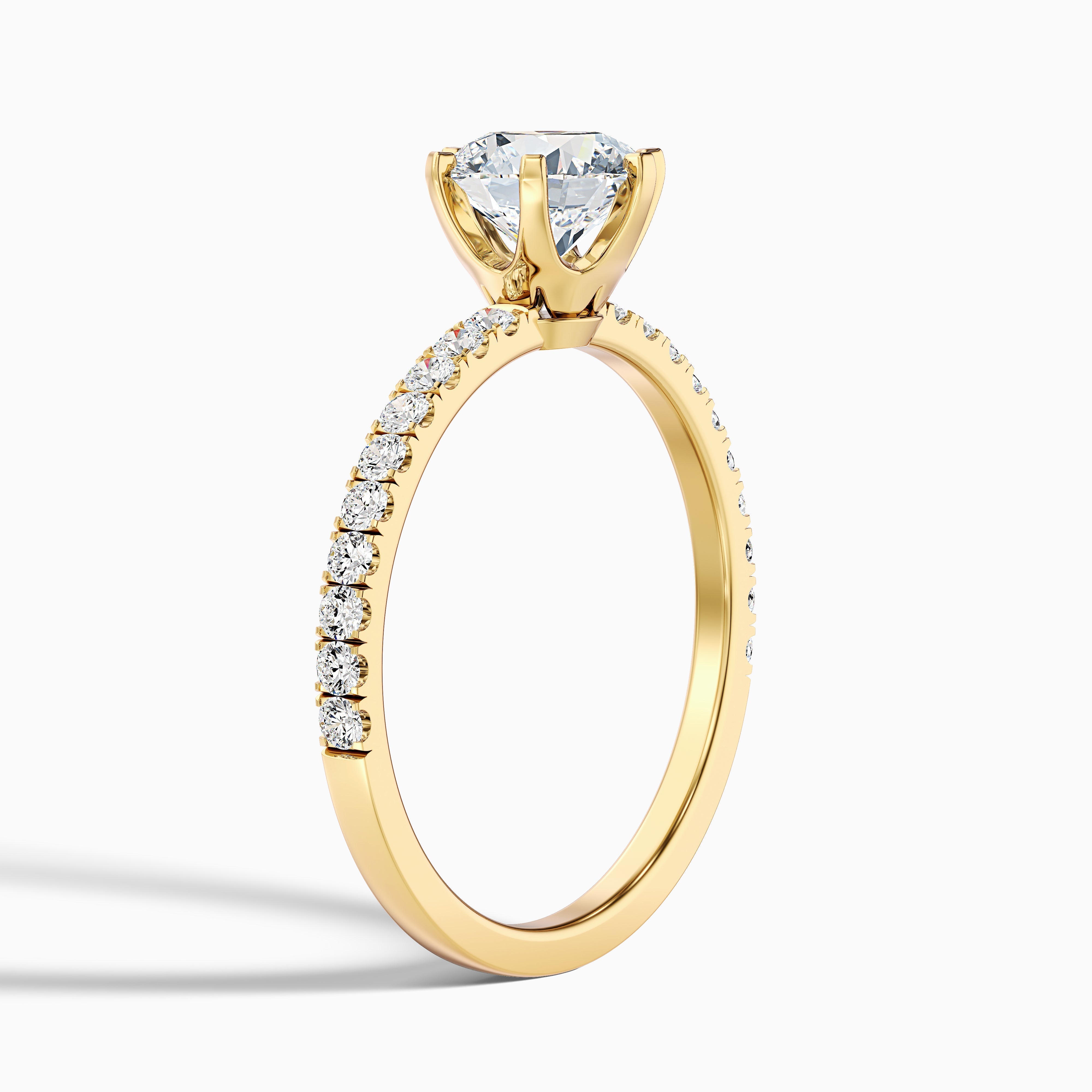 Lyra 1 Carat Round Side Stone Pave Moissanite Engagement Ring in 14k Rose Gold