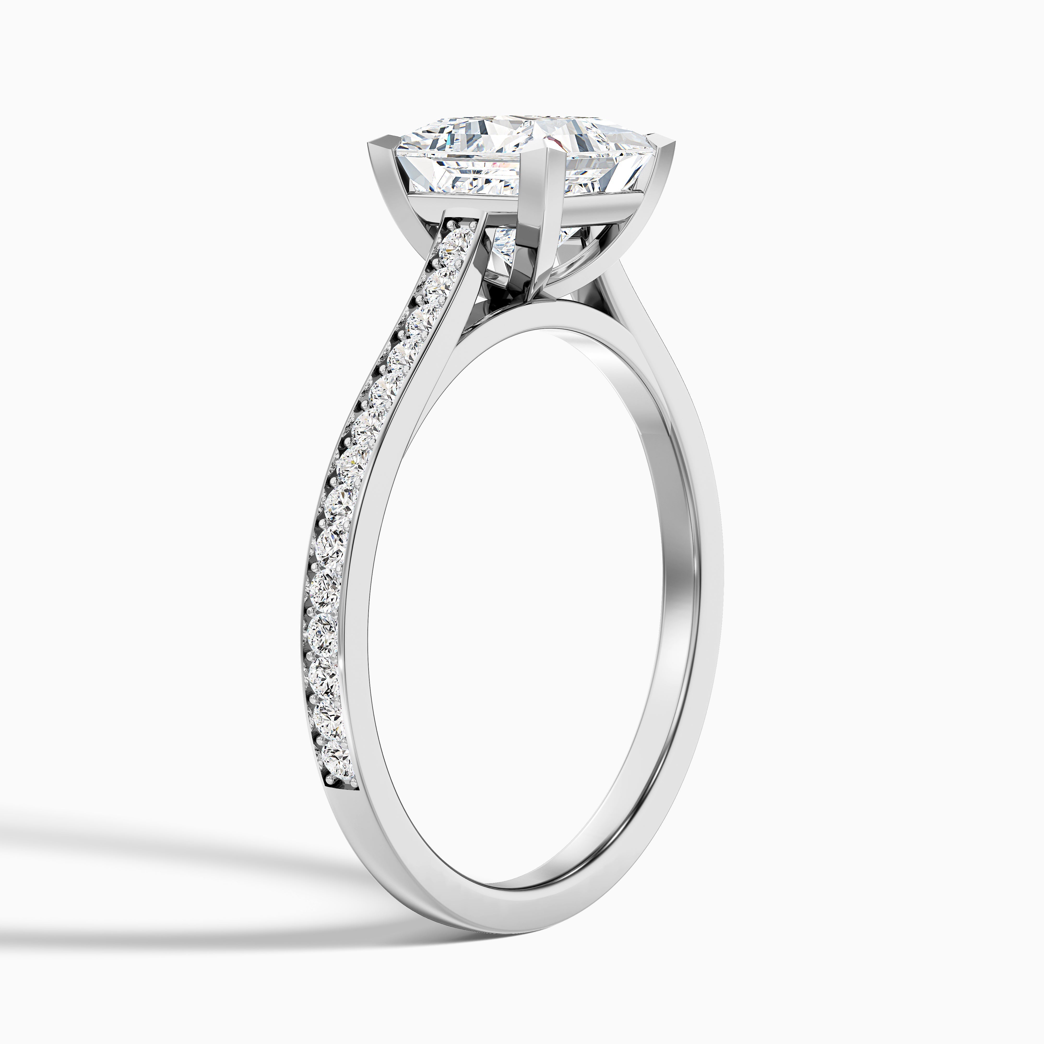 Ava 2 Carat Princess Cut Side Stone Pave Moissanite Engagement Ring in 18k Yellow Gold
