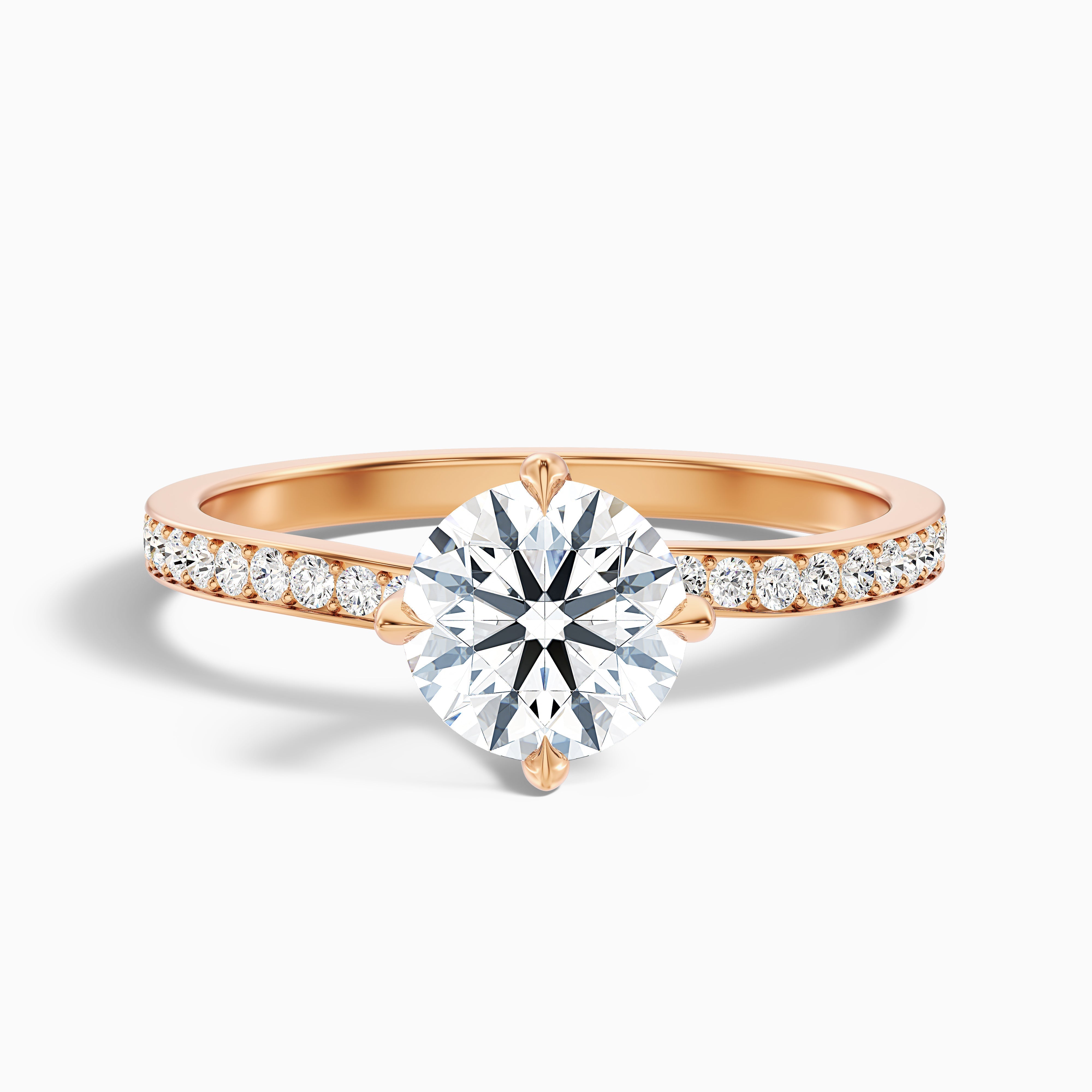 Faye 1.5 Carat Round Side Stone Pave Moissanite Engagement Ring in 14k White Gold