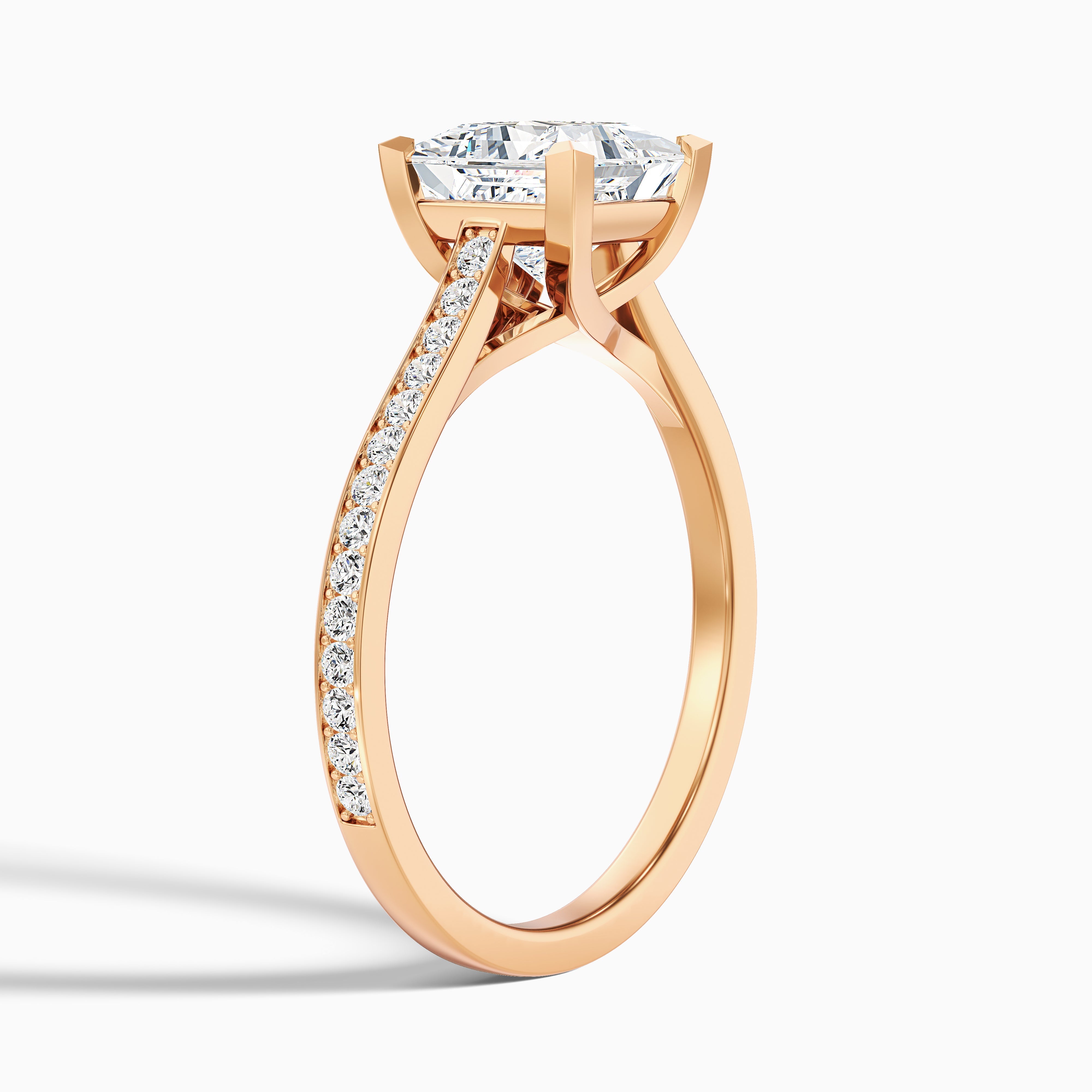 Tia 5.5 Carat Princess Cut Side Stone Pave Moissanite Engagement Ring in Platinum