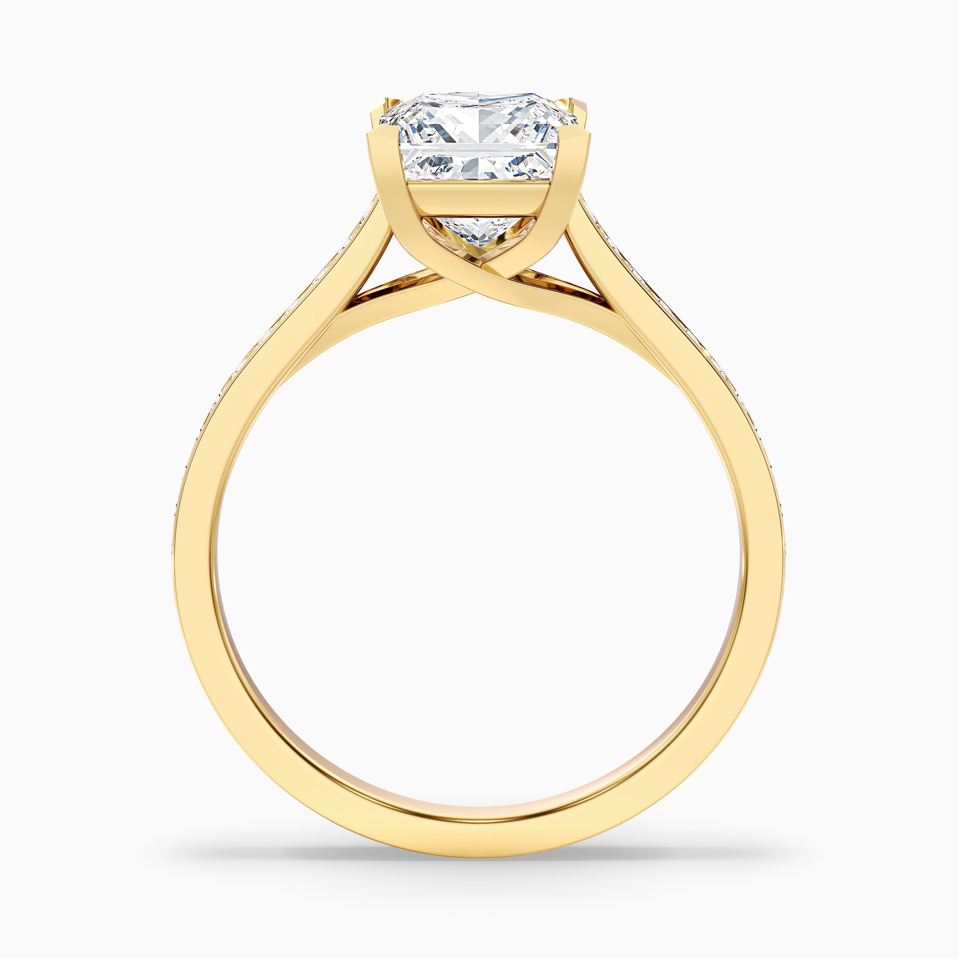 Tia 5 Carat Princess Cut Side Stone Pave Moissanite Engagement Ring in 14k White Gold