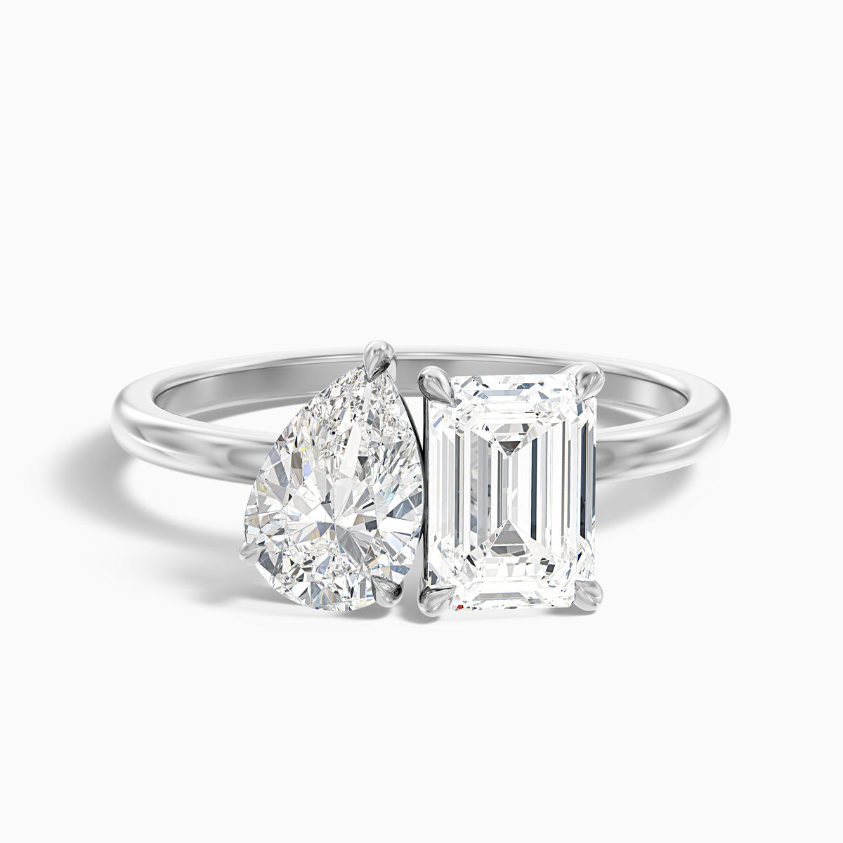 Flora Toi Et Moi Ring in 10k Rose Gold With Pear and Emerald Two Stone Moissanite Diamond (1.5 Ct. Tw.)