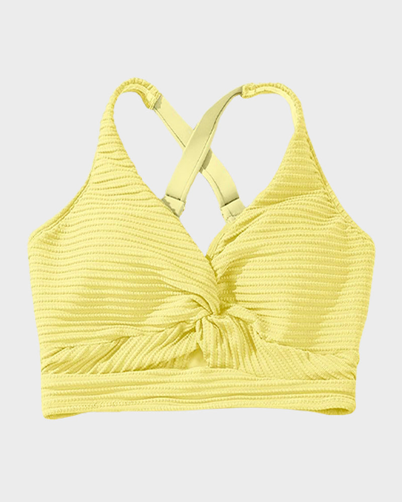 Textured Knot-Front High-Waisted Bikini Set SheCurve