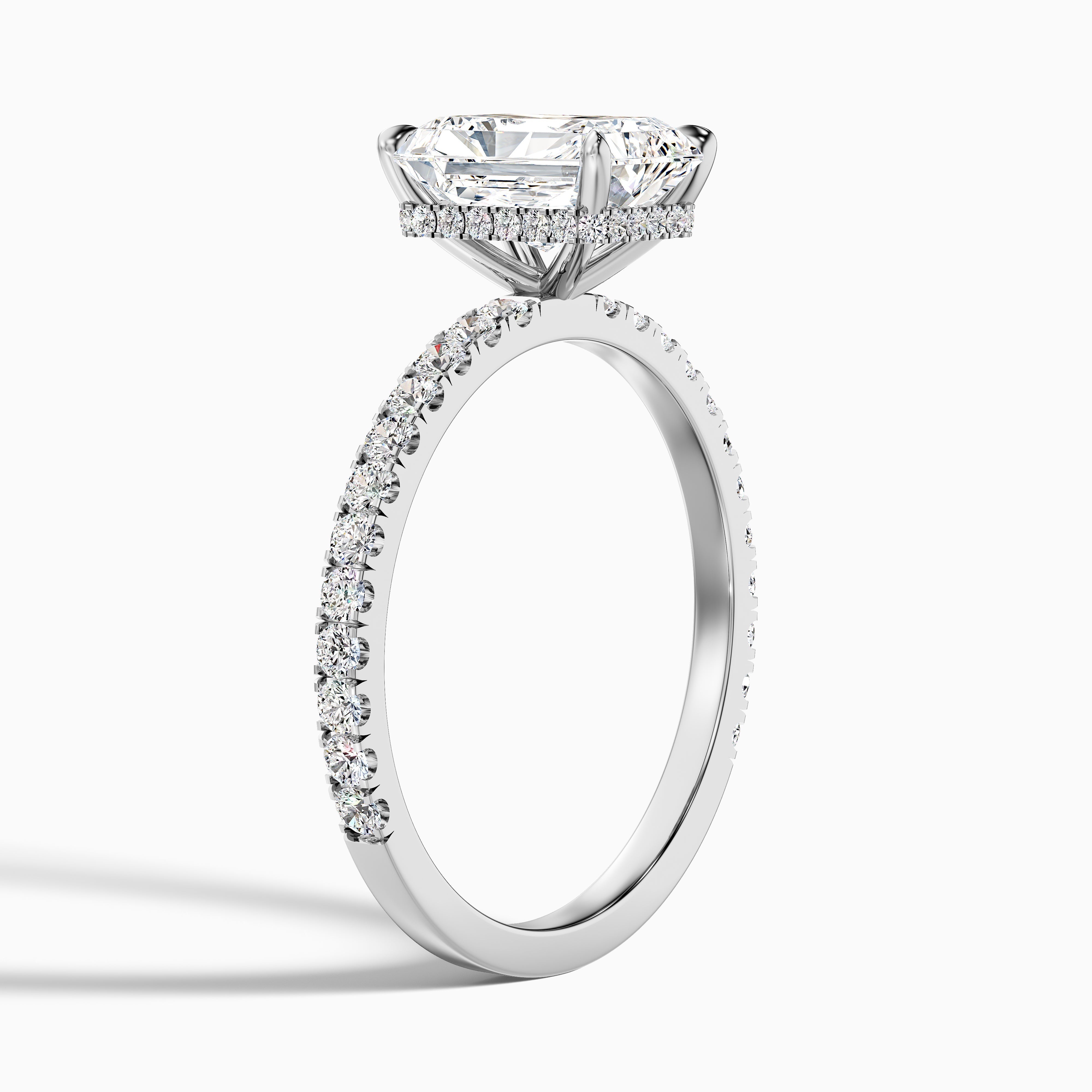 Casey 3 Carat Radiant Cut Hidden Halo Pave Lab Grown Diamond Ring in 14k White Gold
