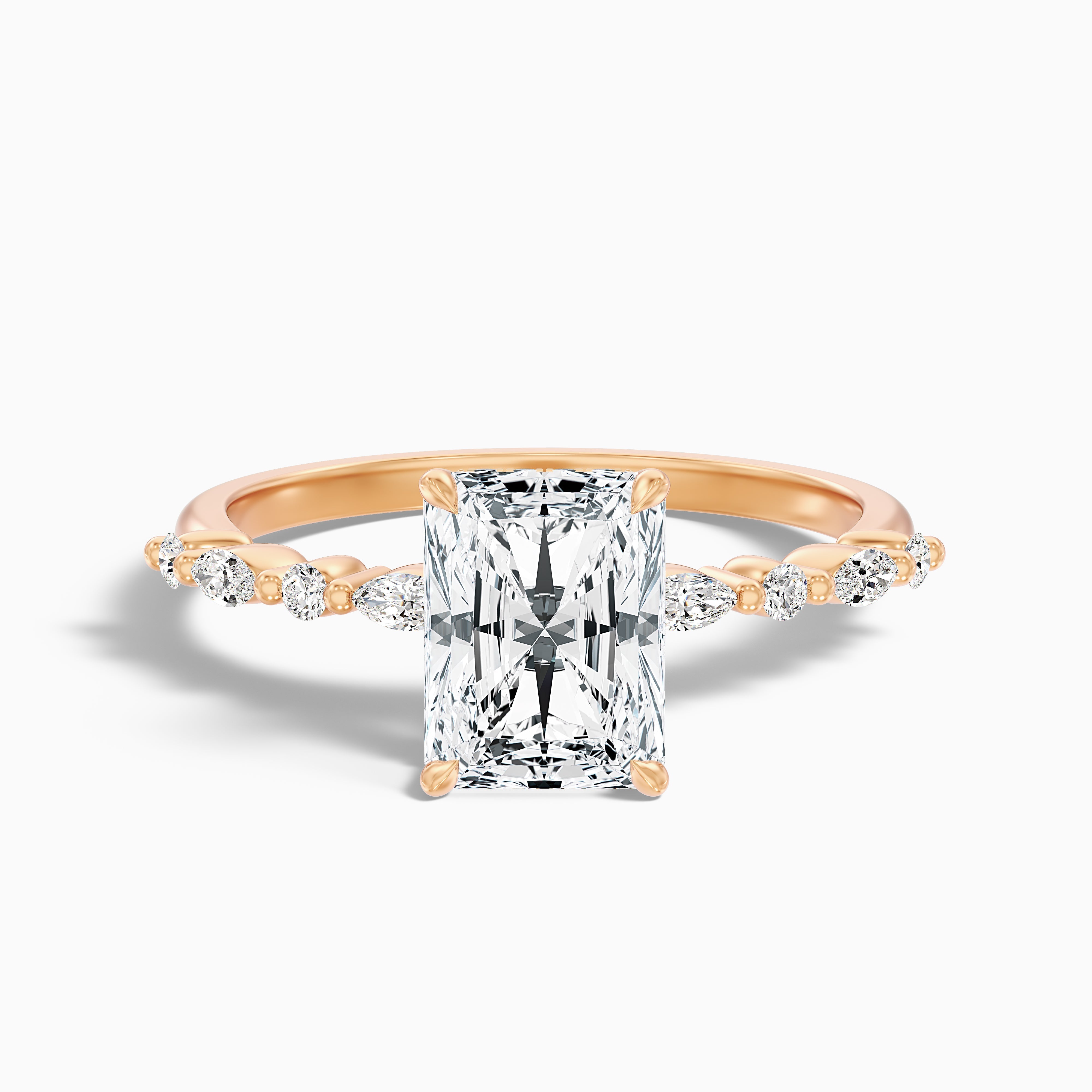 Erica 2 Carat Radiant With Side Stones and Hidden Halo Moissanite Engagement Ring in 10k Yellow Gold